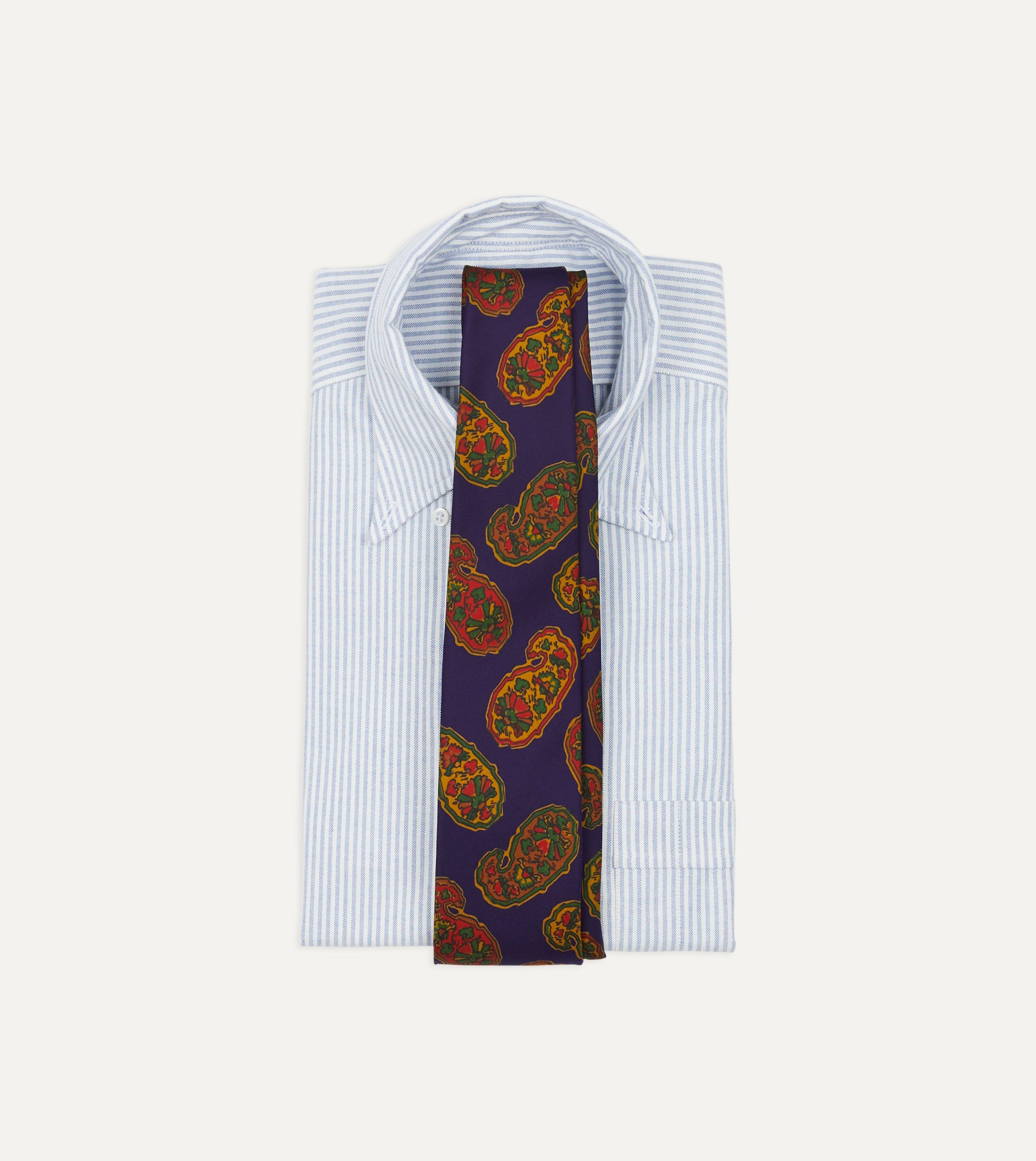 Purple Large Paisley Print Silk Self Tipped Tie - Image 2