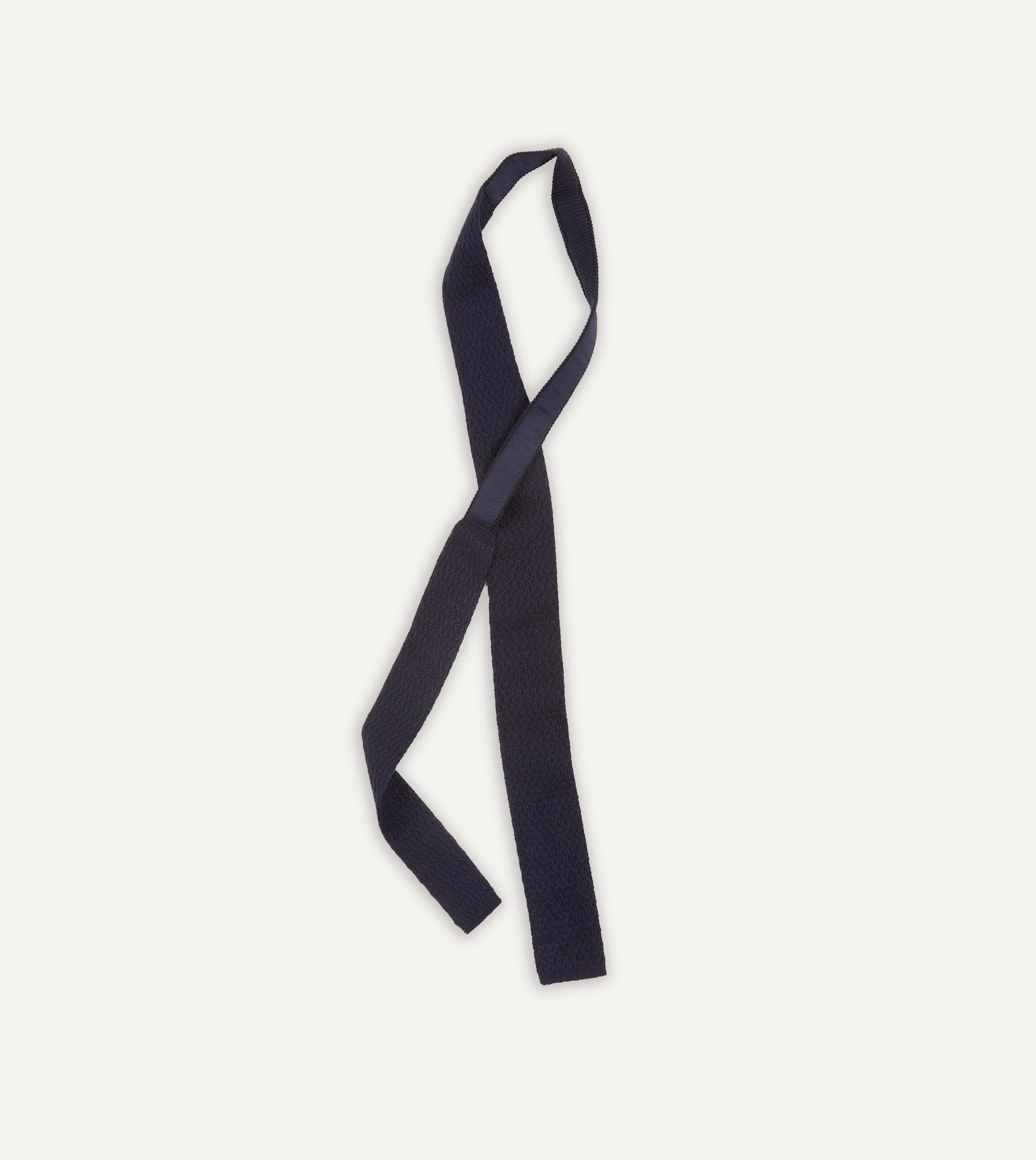 Navy Knitted Cashmere Wool Solid Colour Tie - Image 4