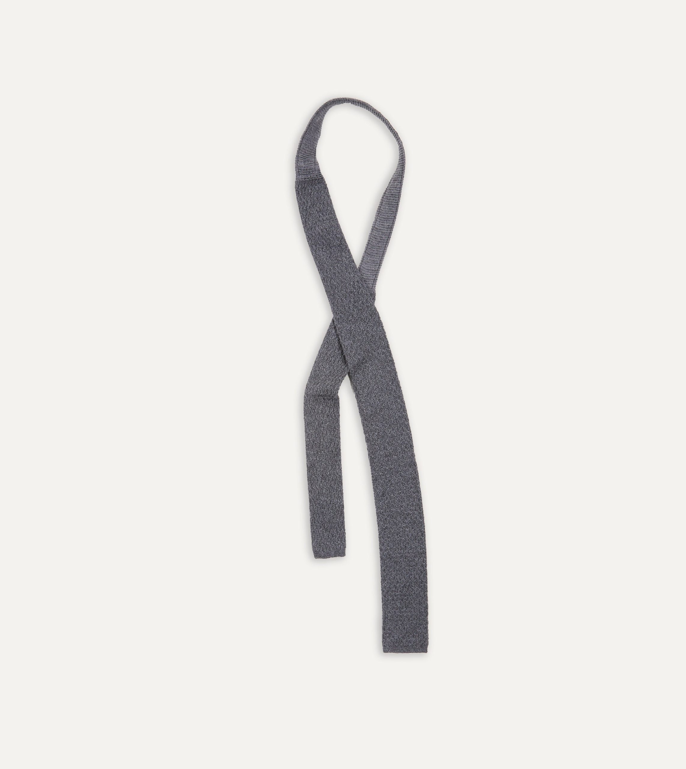 Grey Knitted Cashmere Wool Solid Colour Tie - Image 4