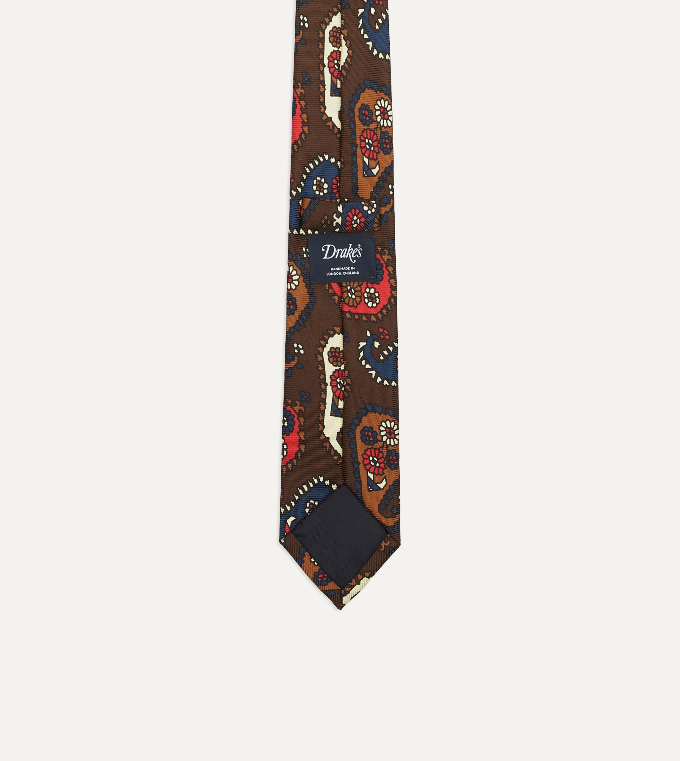 Brown Geometric Paisley Print Twill Silk Tipped Tie - Image 3