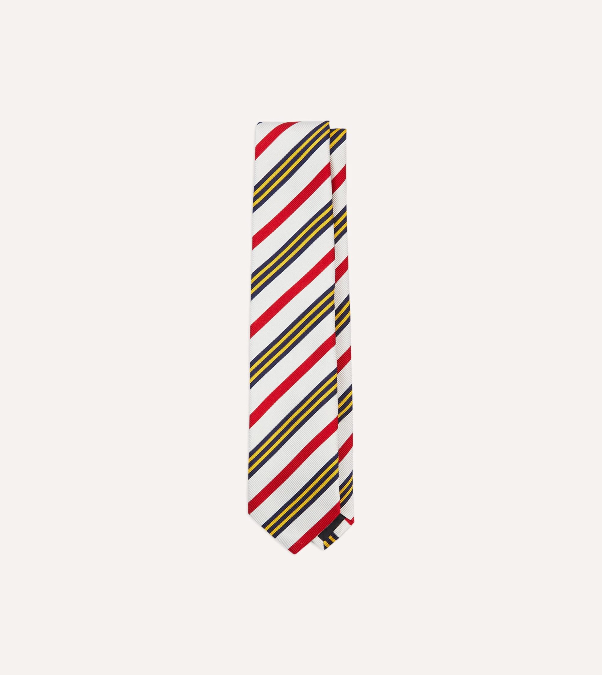 White. Navy. Yellow and Red Multi Stripe Repp Silk Tipped Tie