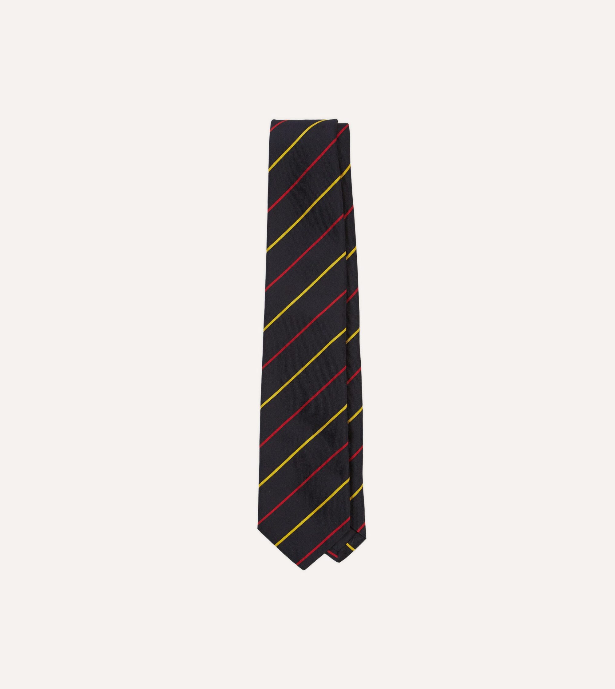 Navy. Red and Yellow Fine Stripe Mogador Silk Tipped Tie