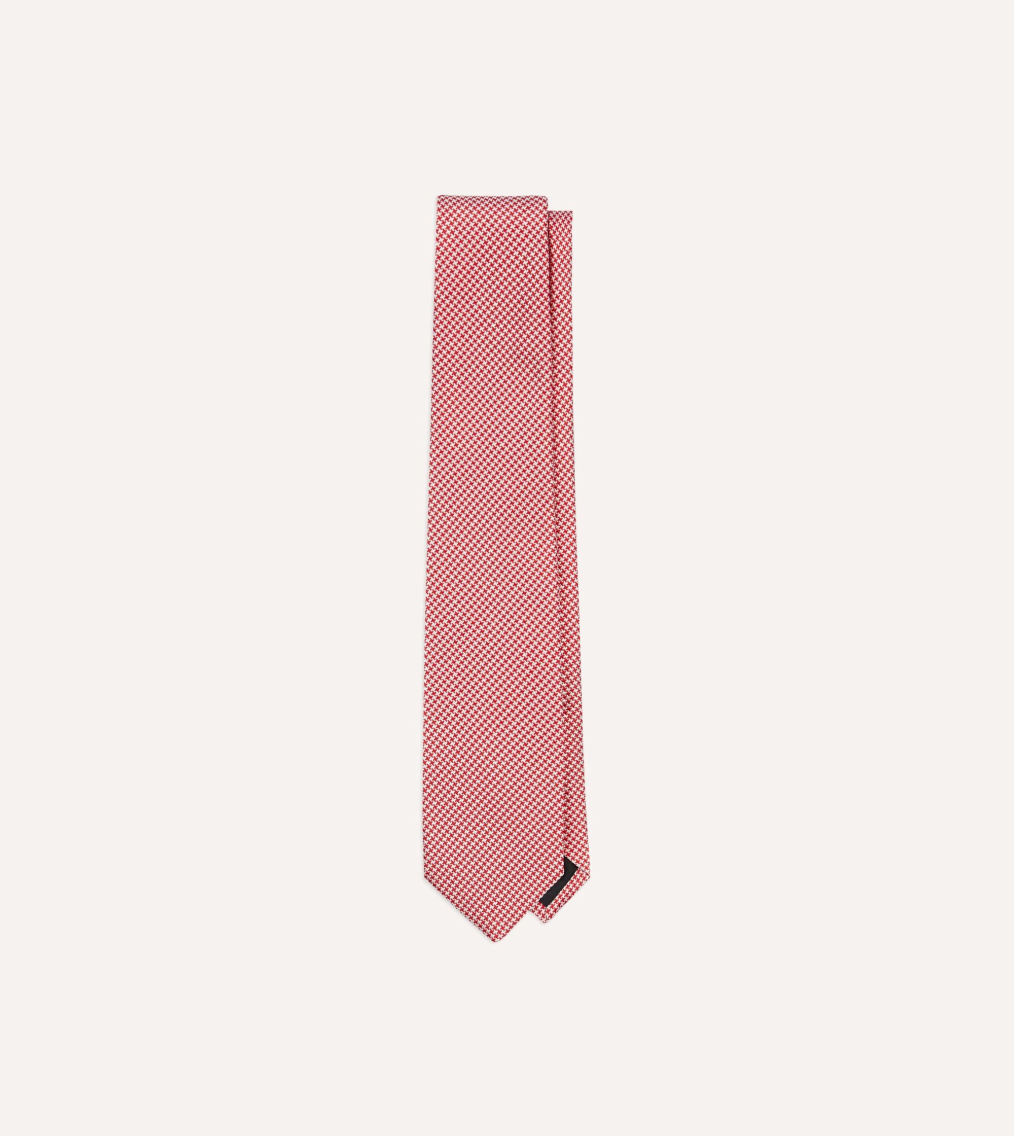 Red Houndstooth Mogador Silk Tipped Tie