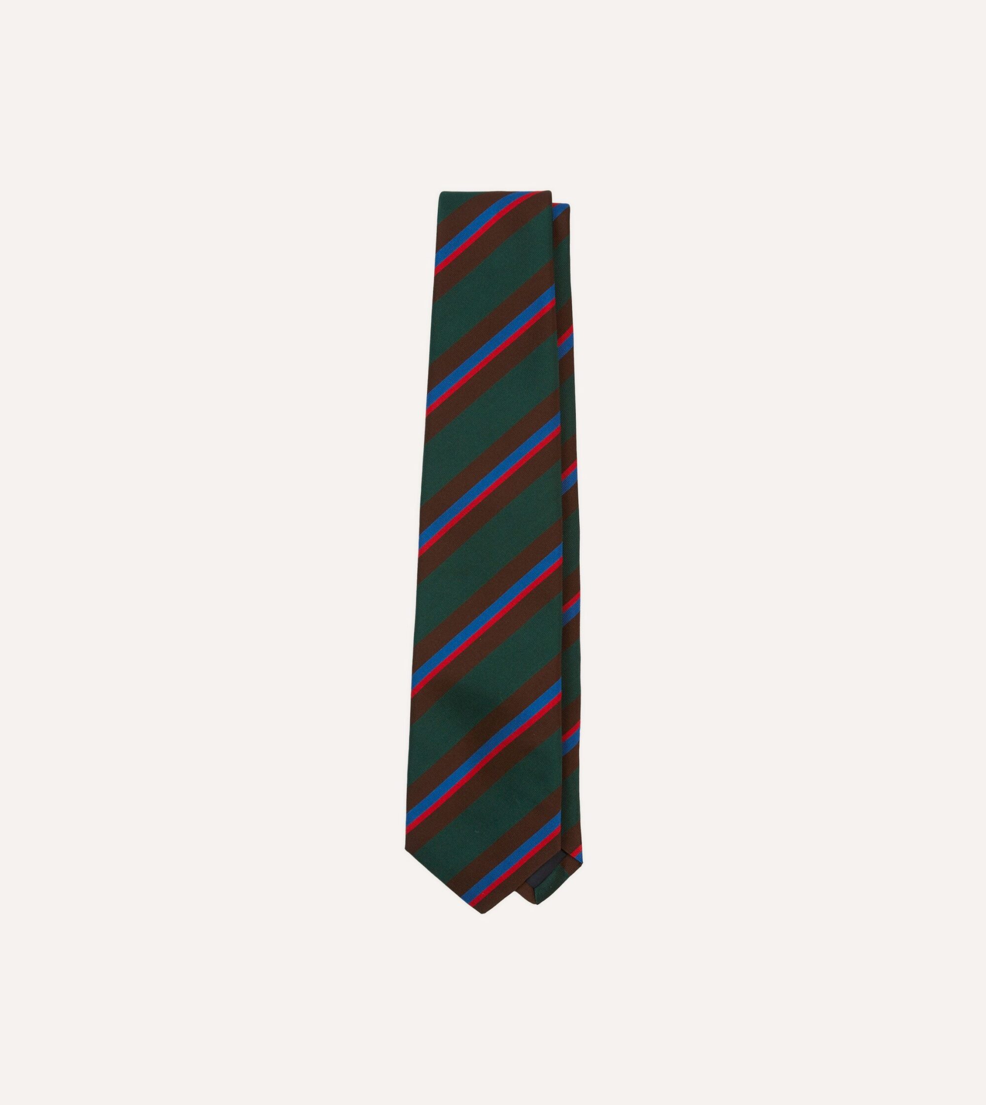 Green. Brown and Red Stripe Mogador Silk Tipped Tie