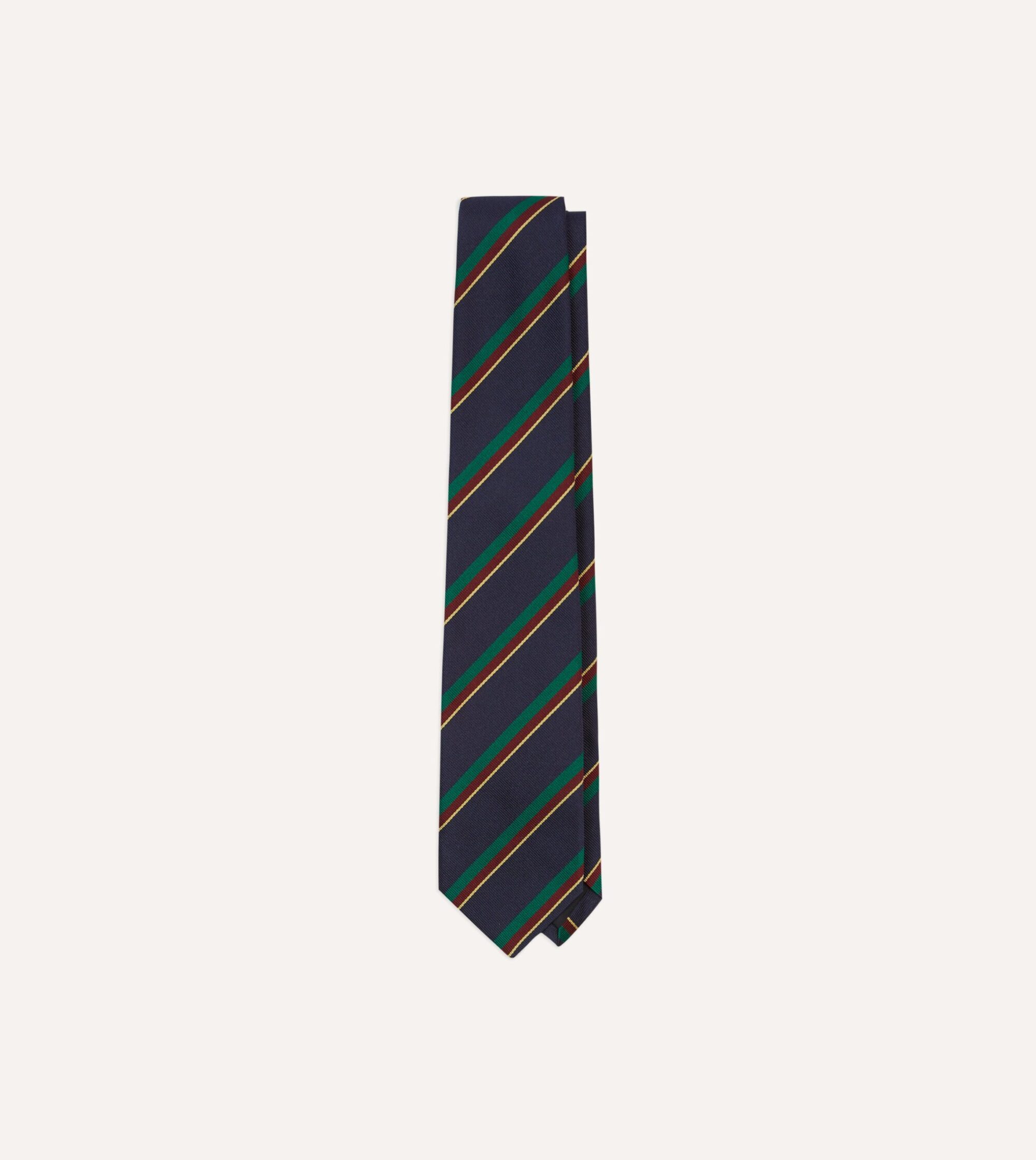 Navy. Green. Red and Yellow Multi Stripe Repp Silk Tipped Tie