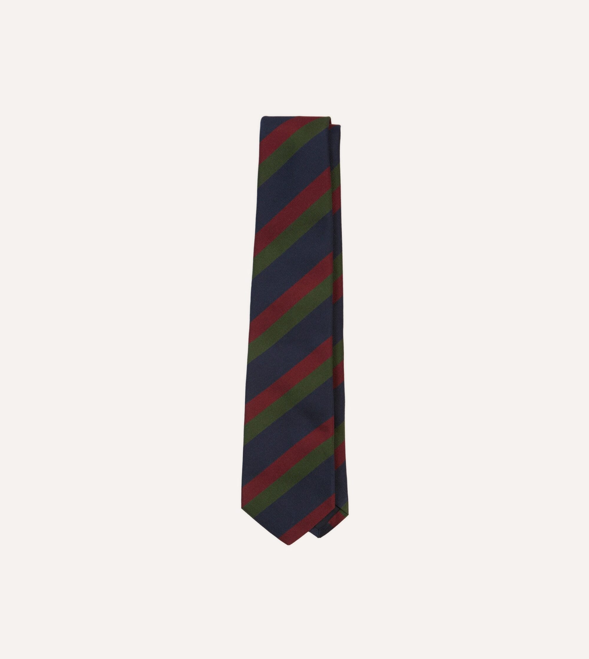 Blue. Red and Green Broad Stripe Repp Silk Tipped Tie