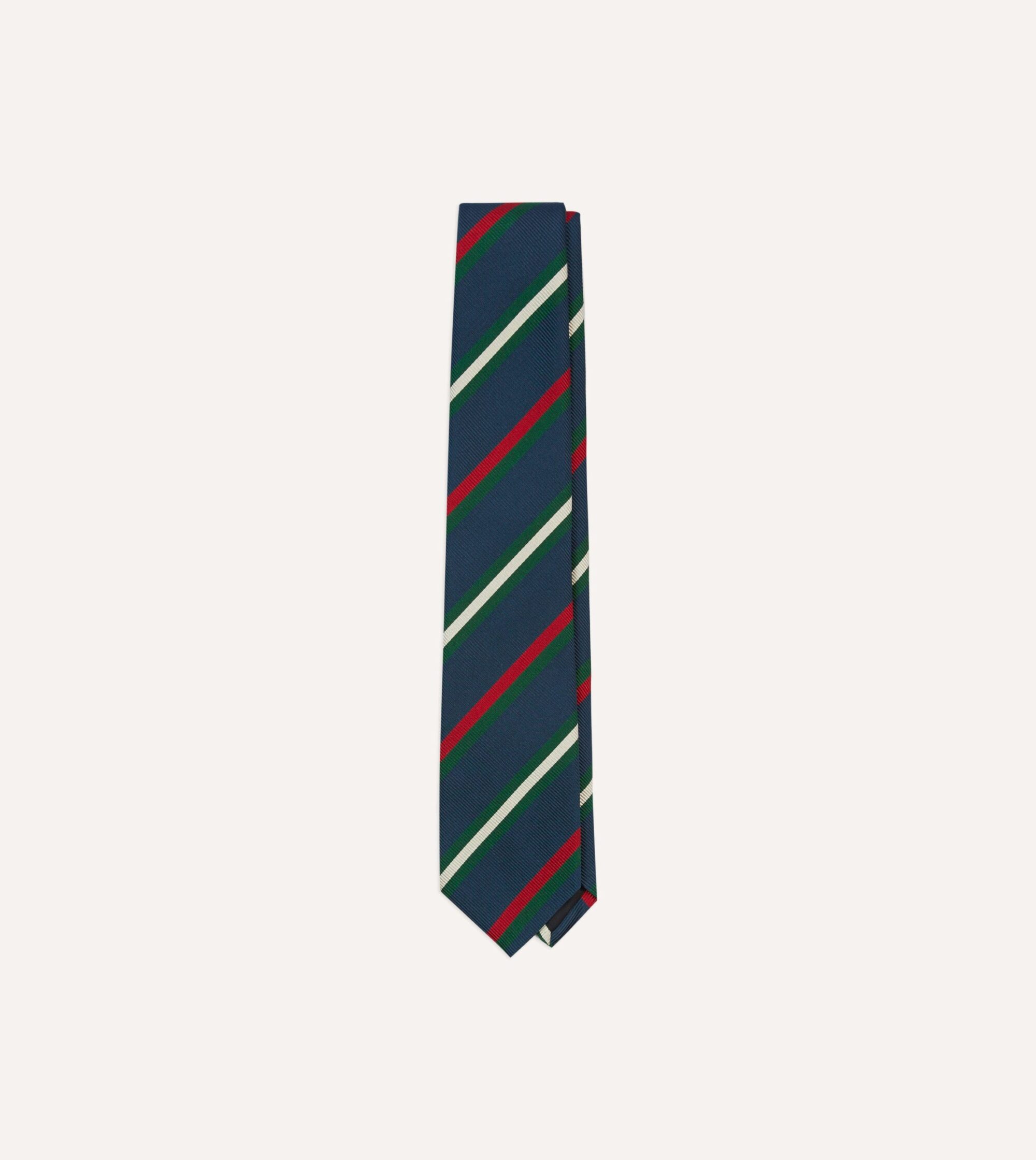 Navy. Green. Red and White Stripe Repp Silk Tipped Tie