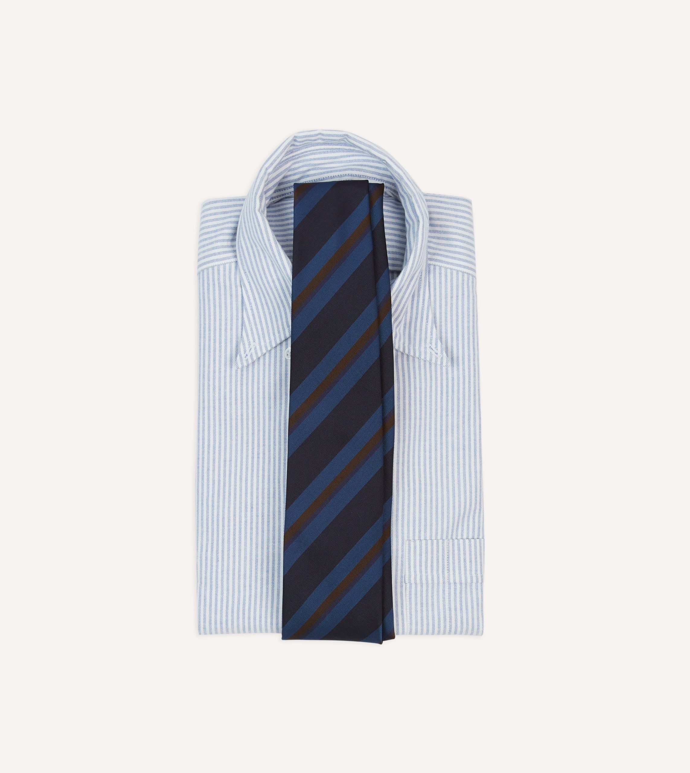 Navy and Brown Stripe Mogador Wool Cotton Tipped Tie - Image 2