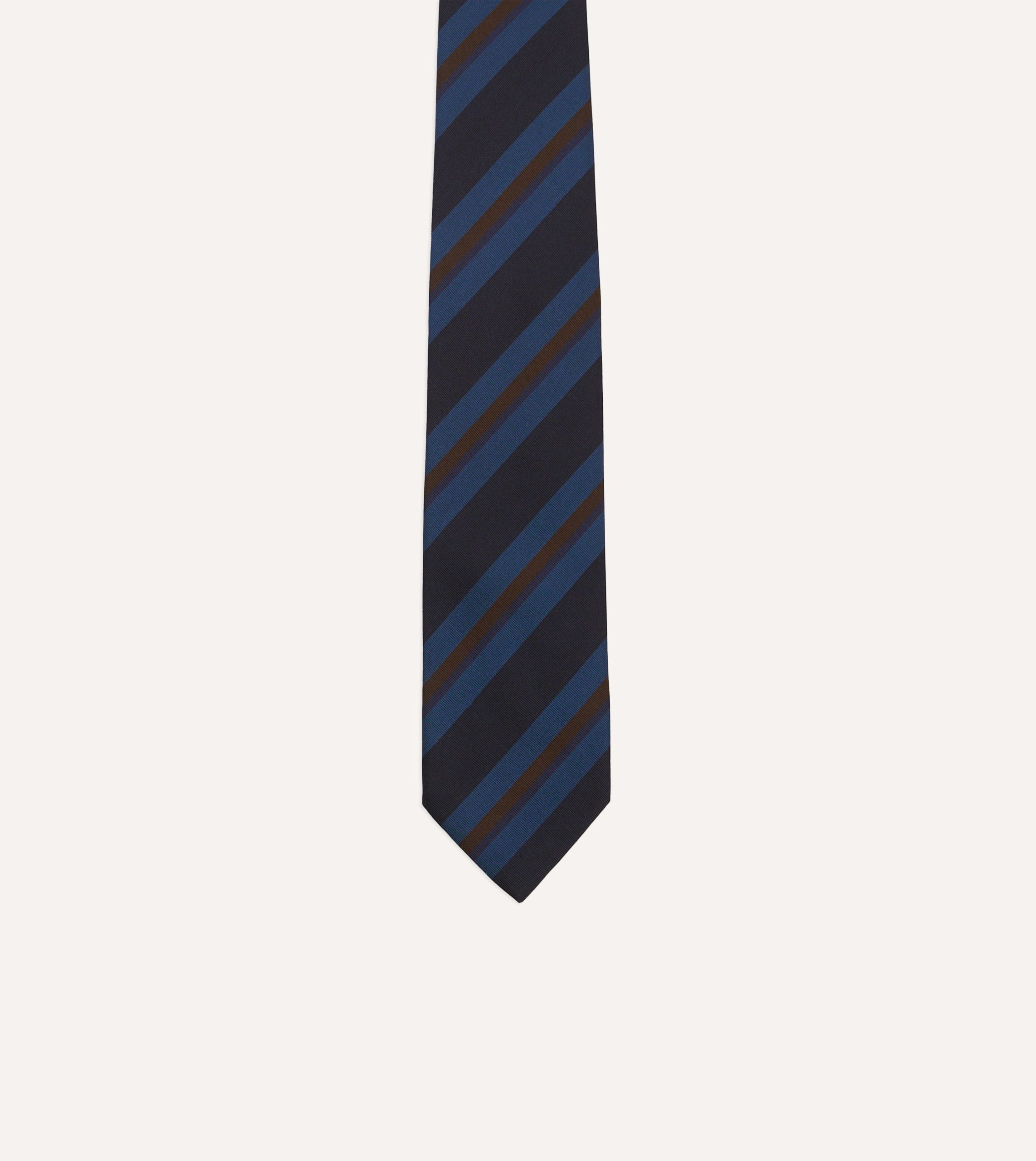 Navy and Brown Stripe Mogador Wool Cotton Tipped Tie - Image 3