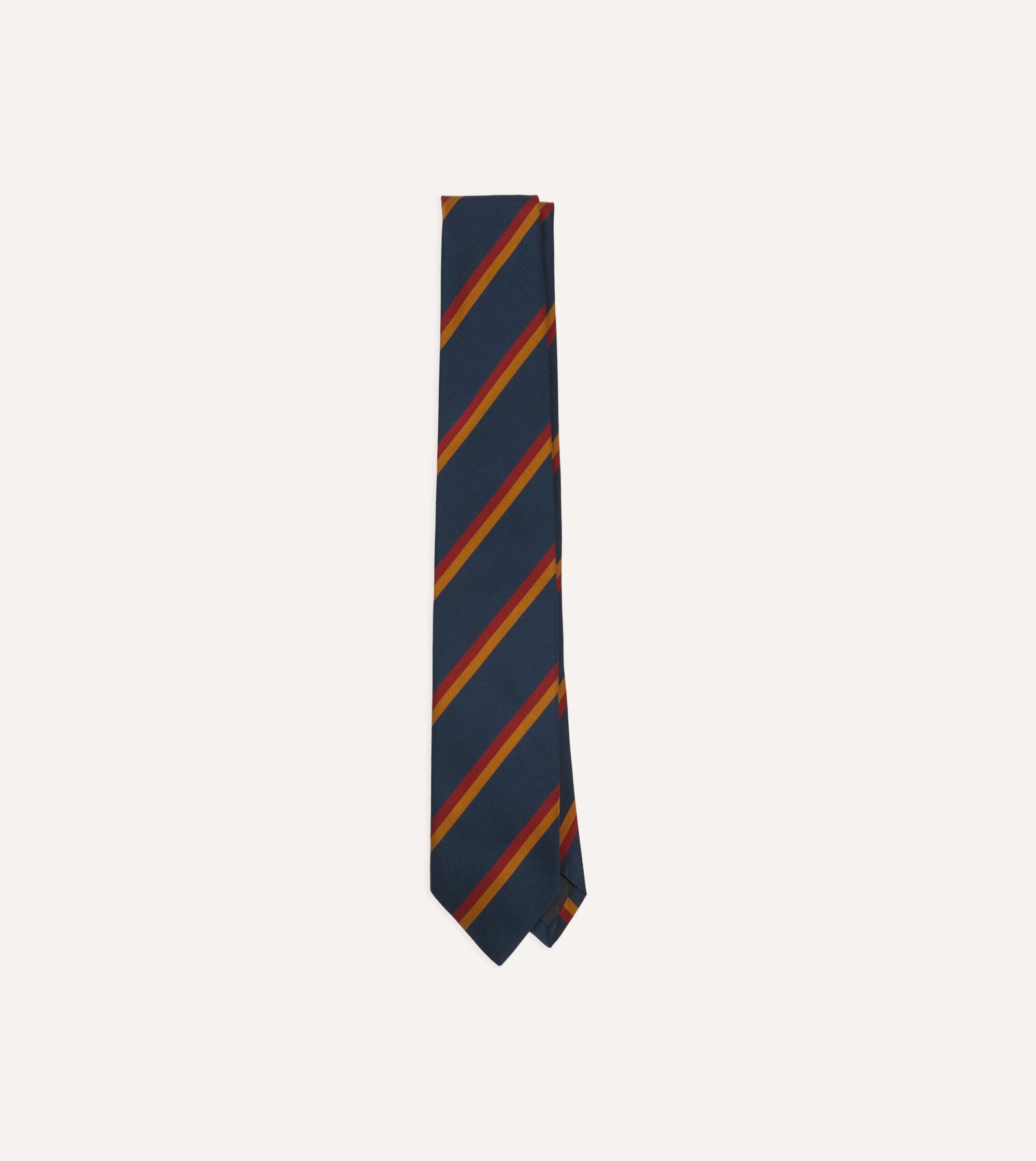 Navy. Red and Gold Stripe Mogador Cotton-Silk Tipped Tie