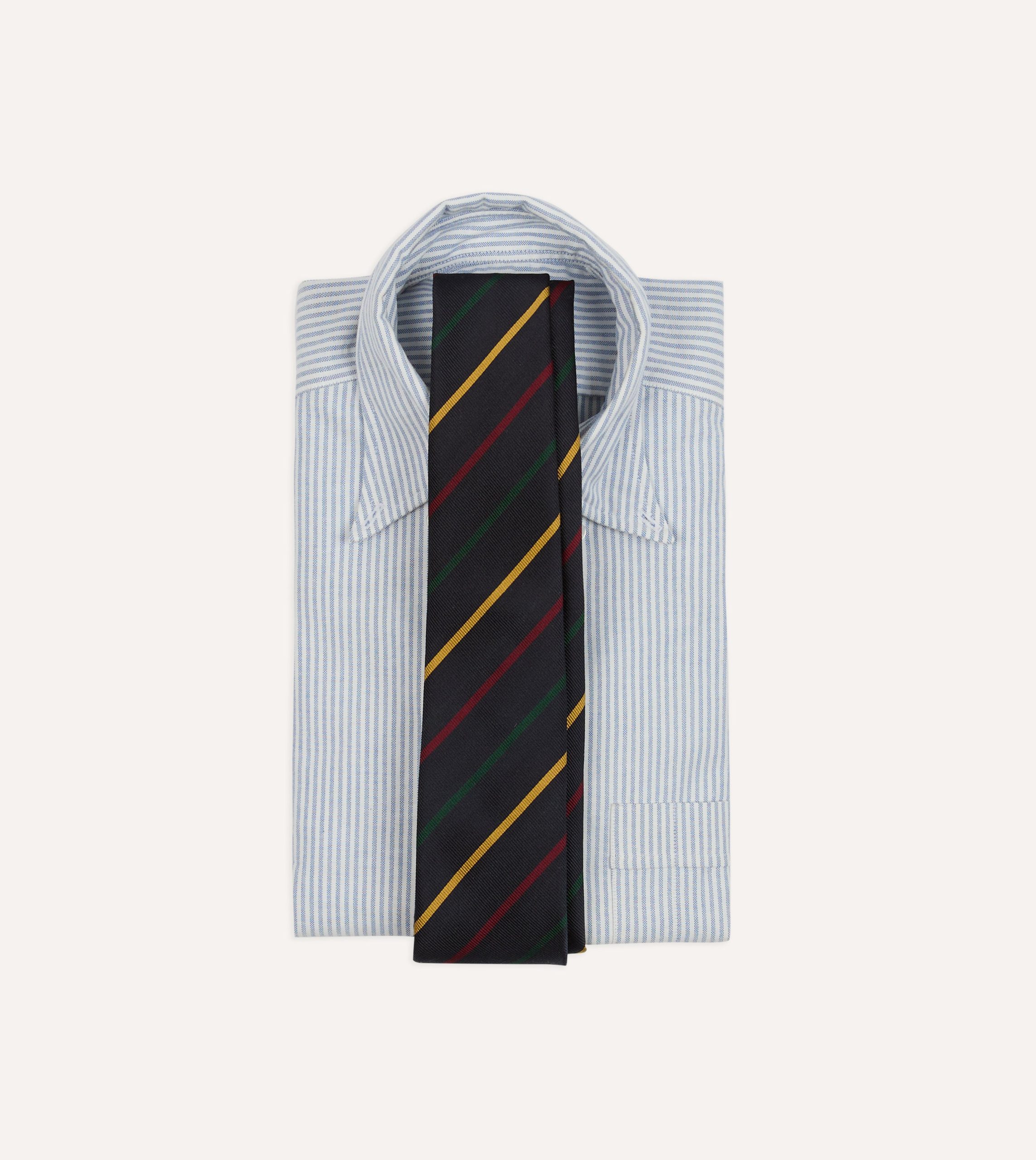 Navy. Green. Red and Yellow Stripe Repp Silk Tipped Tie - Image 2