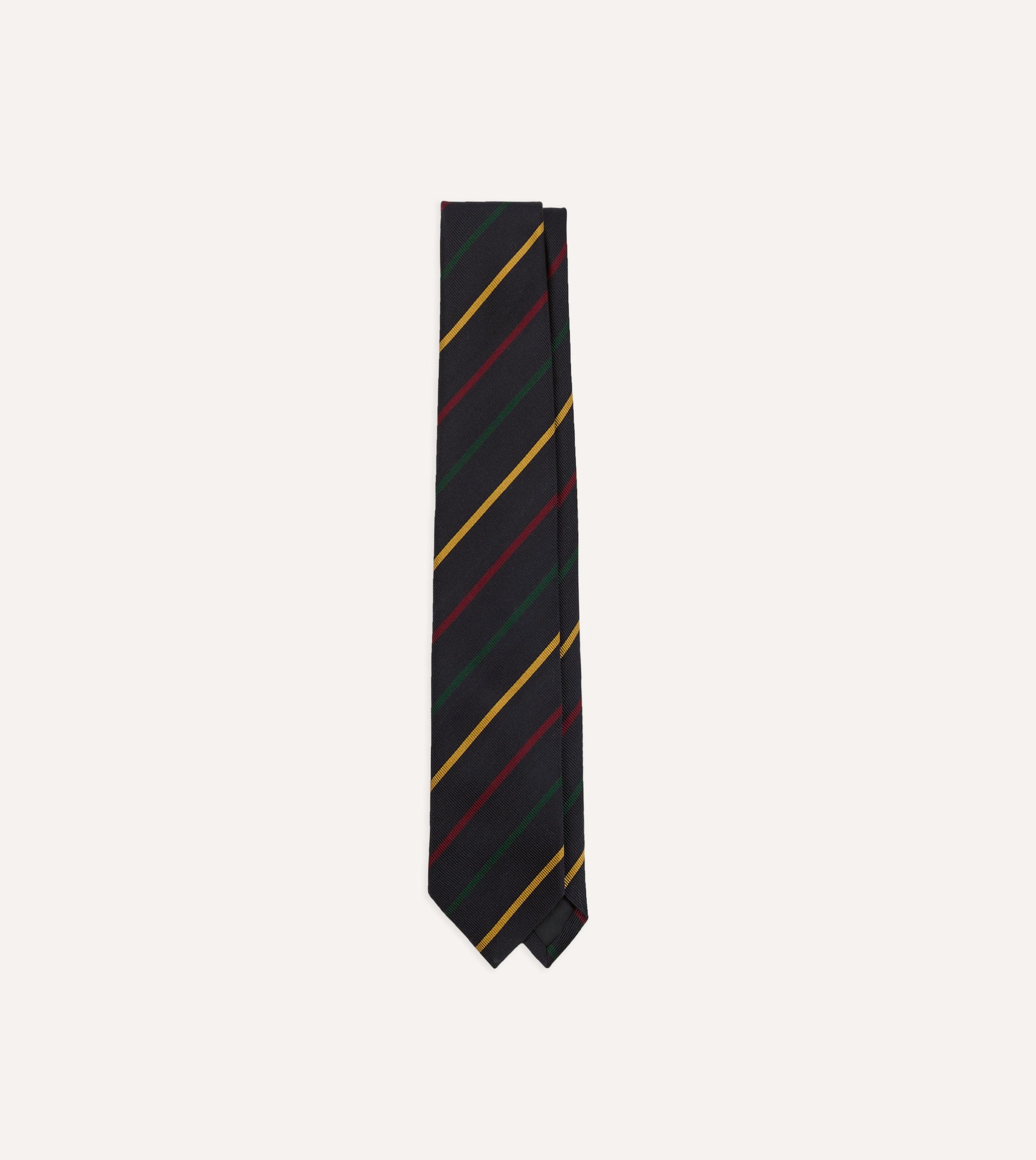 Navy. Green. Red and Yellow Stripe Repp Silk Tipped Tie