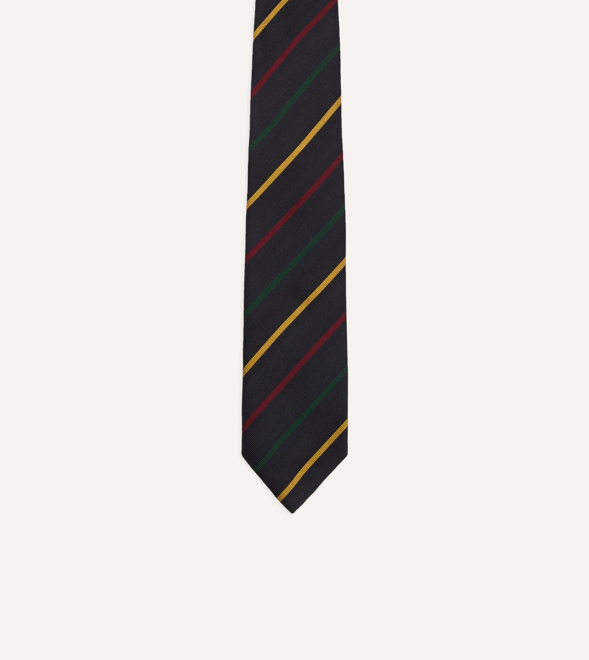 Navy. Green. Red and Yellow Stripe Repp Silk Tipped Tie - Image 3