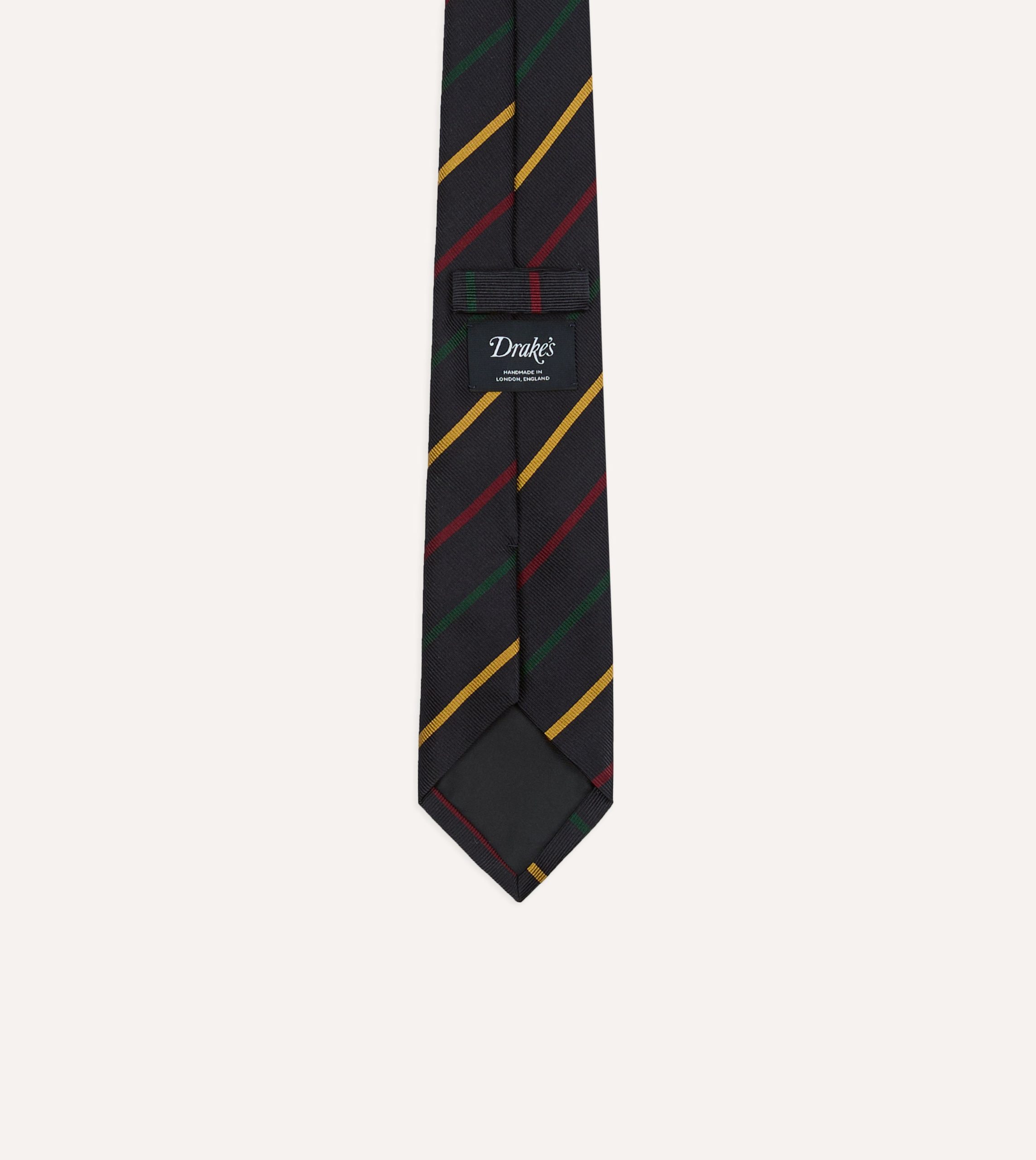 Navy. Green. Red and Yellow Stripe Repp Silk Tipped Tie - Image 4