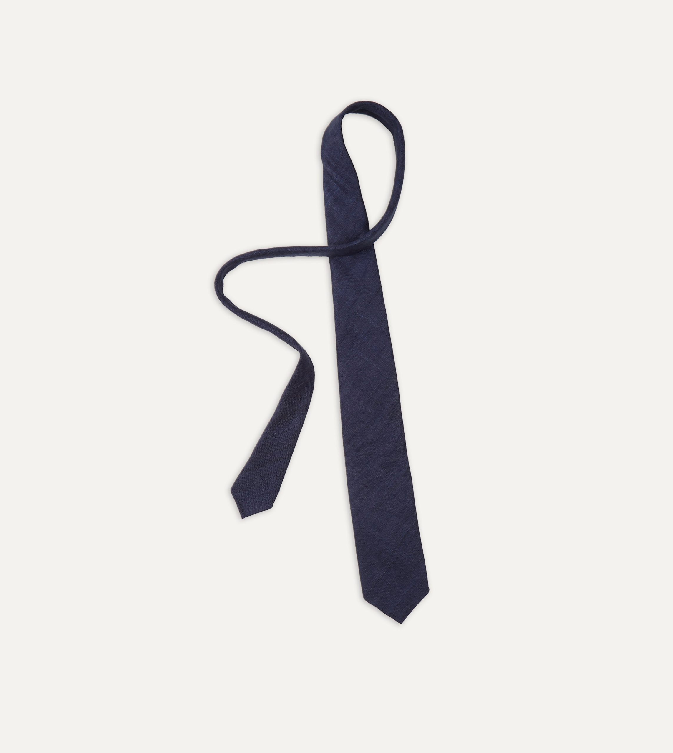 Navy Tussah Hand Rolled Silk Tie - Image 4