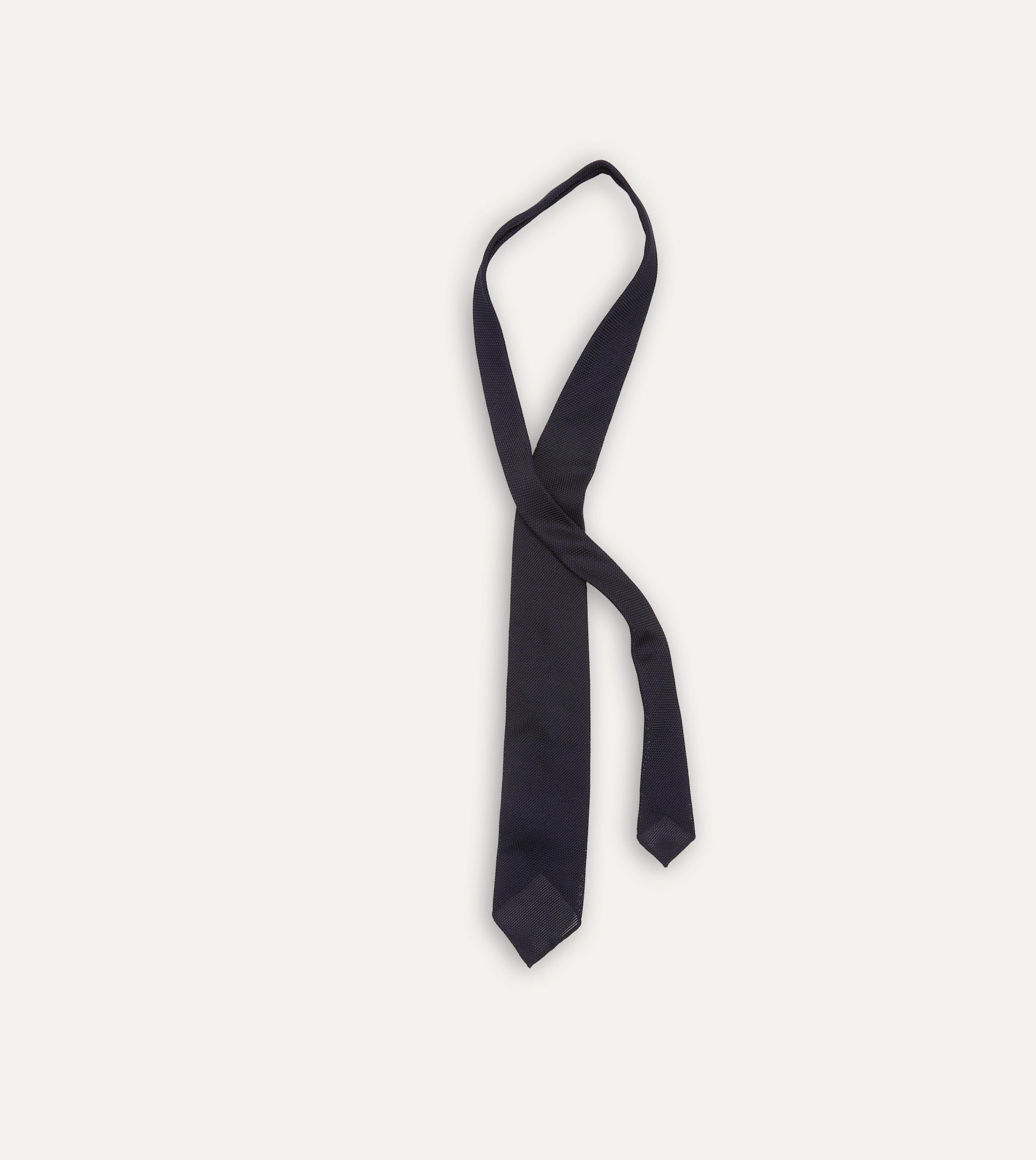 Dark Navy Fine Woven Grenadine Silk Hand Rolled Tie - Image 4