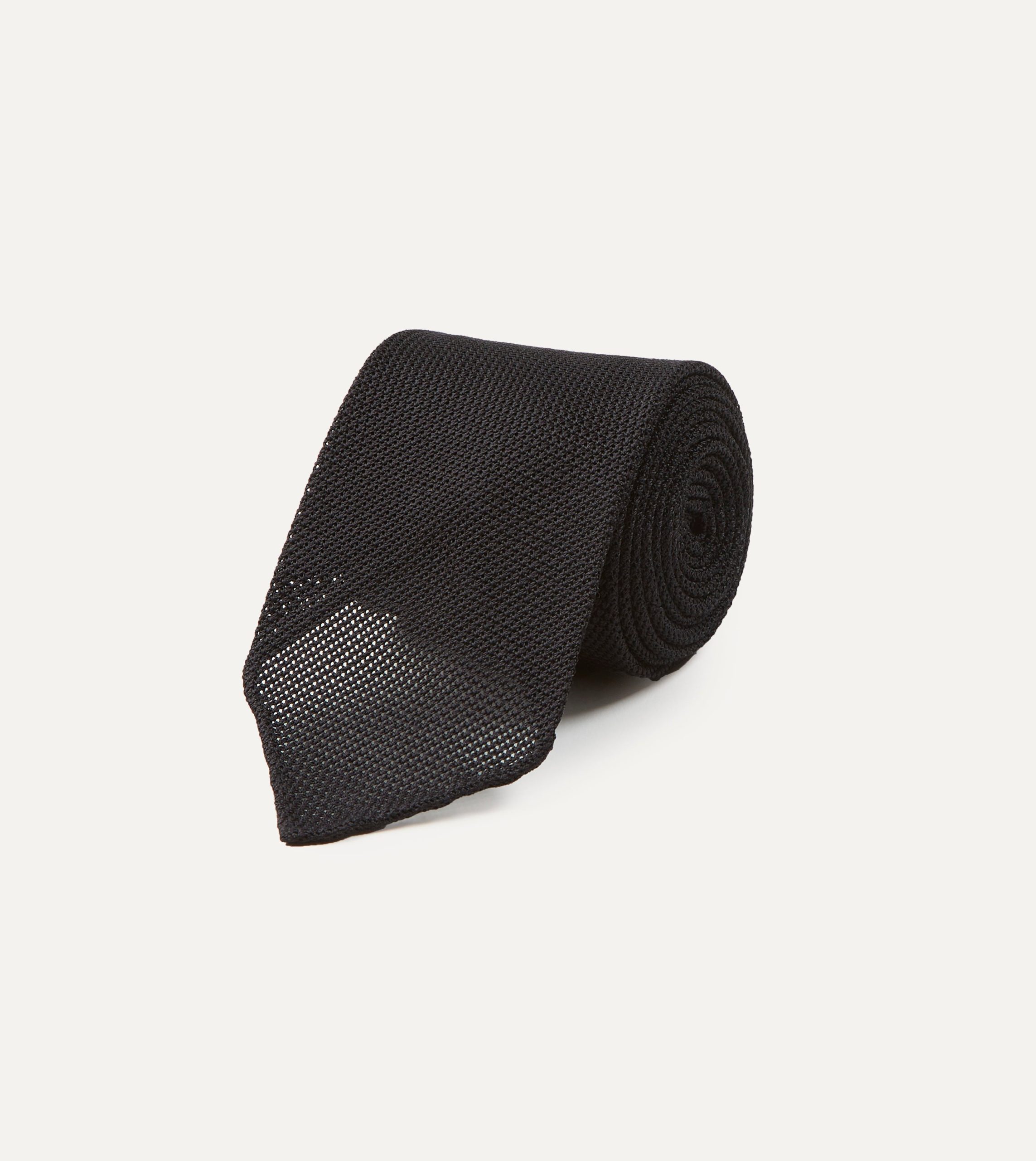 Black Fine Woven Grenadine Silk Hand Rolled Tie - Image 2