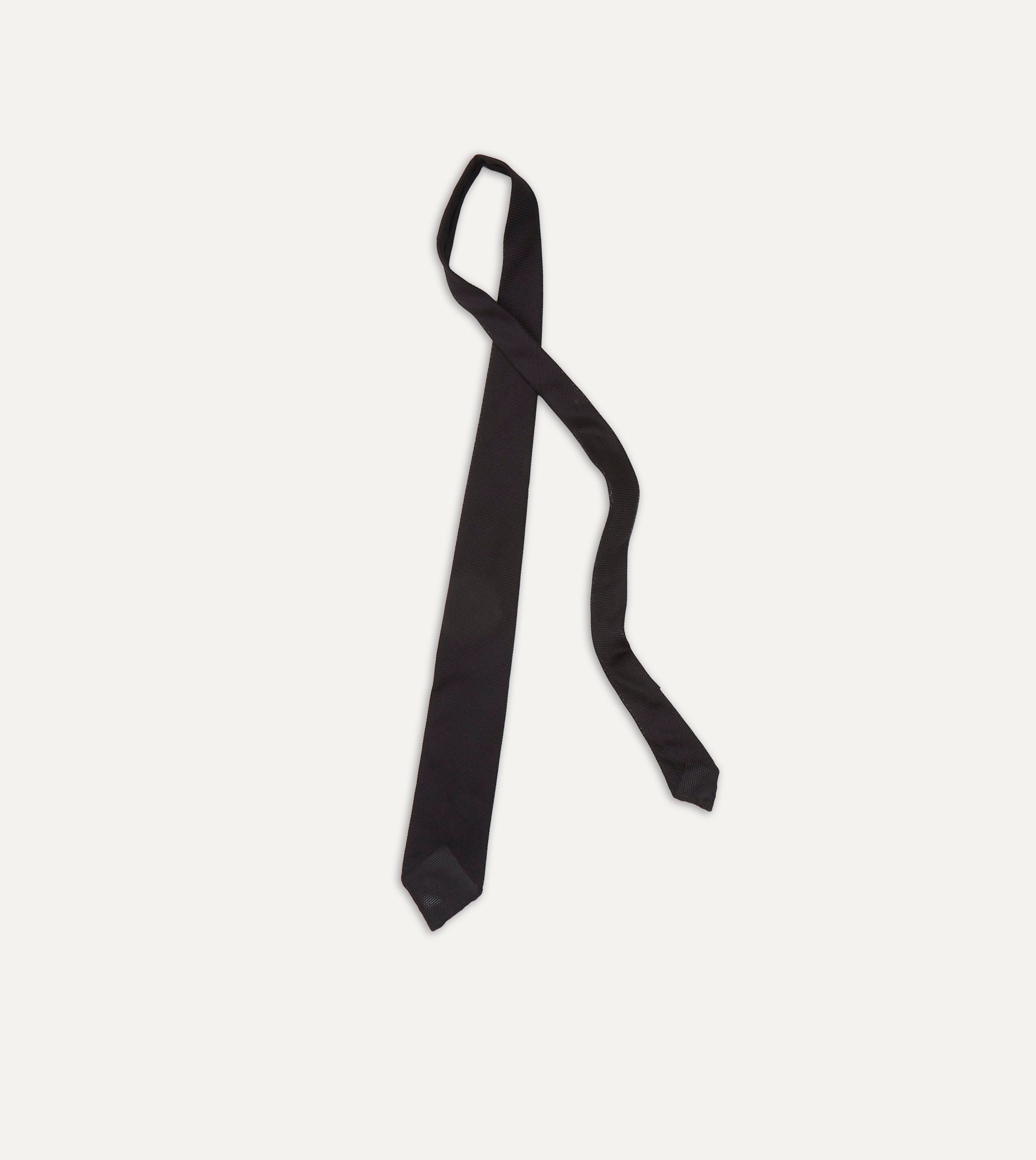 Black Fine Woven Grenadine Silk Hand Rolled Tie - Image 4