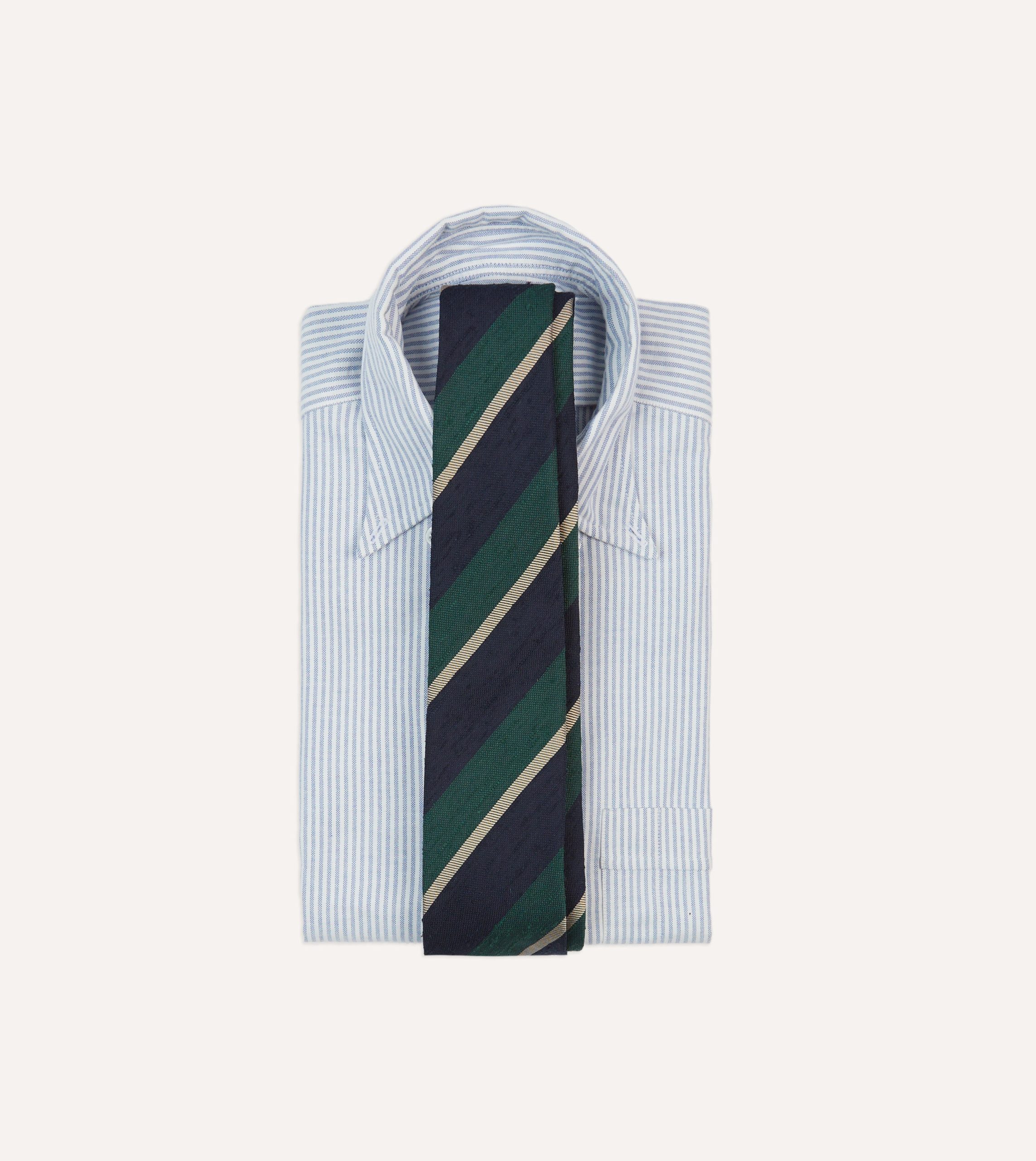 Navy Multi Stripe Shantung Silk Tie - Image 2