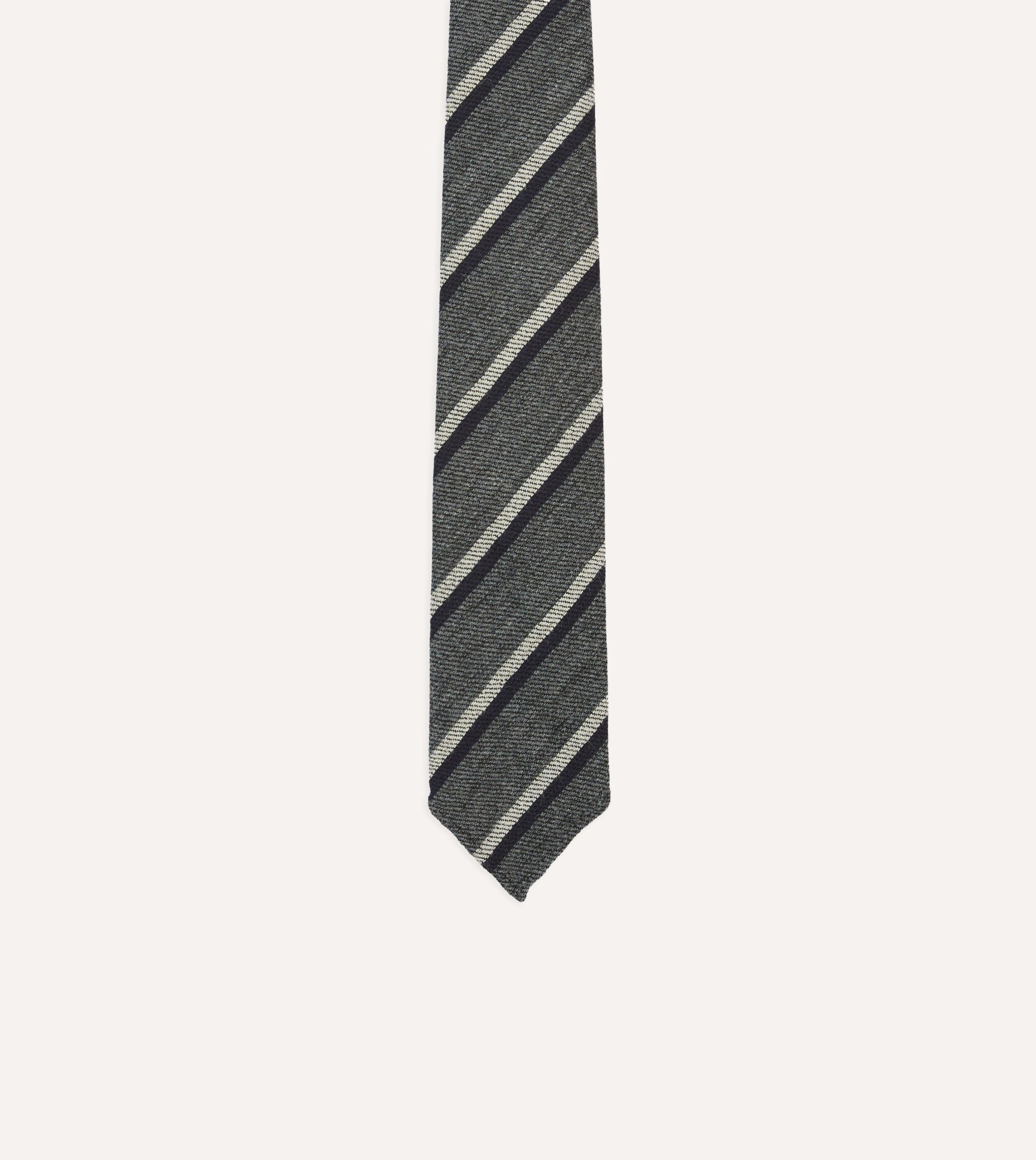 Grey Double Stripe Hand Rolled Wool Tie - Image 3
