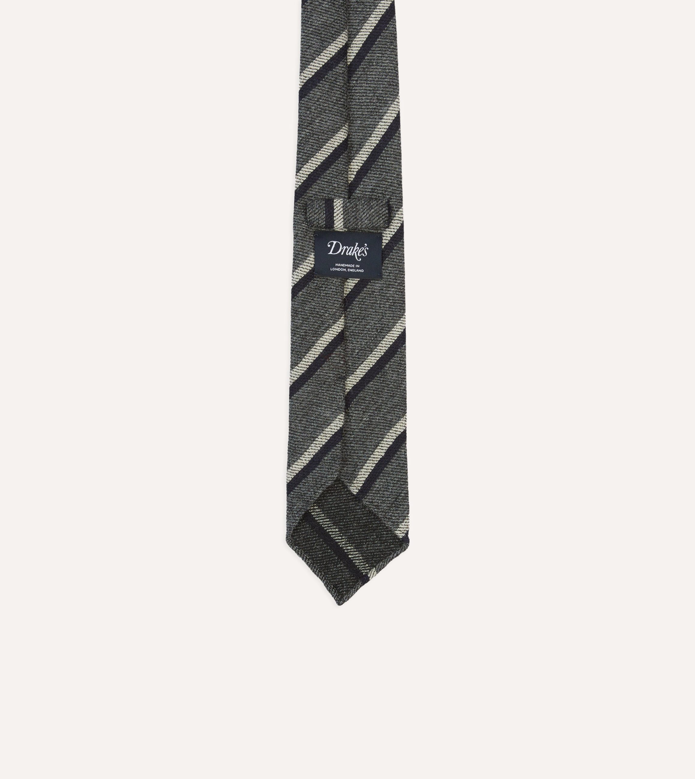 Grey Double Stripe Hand Rolled Wool Tie - Image 4