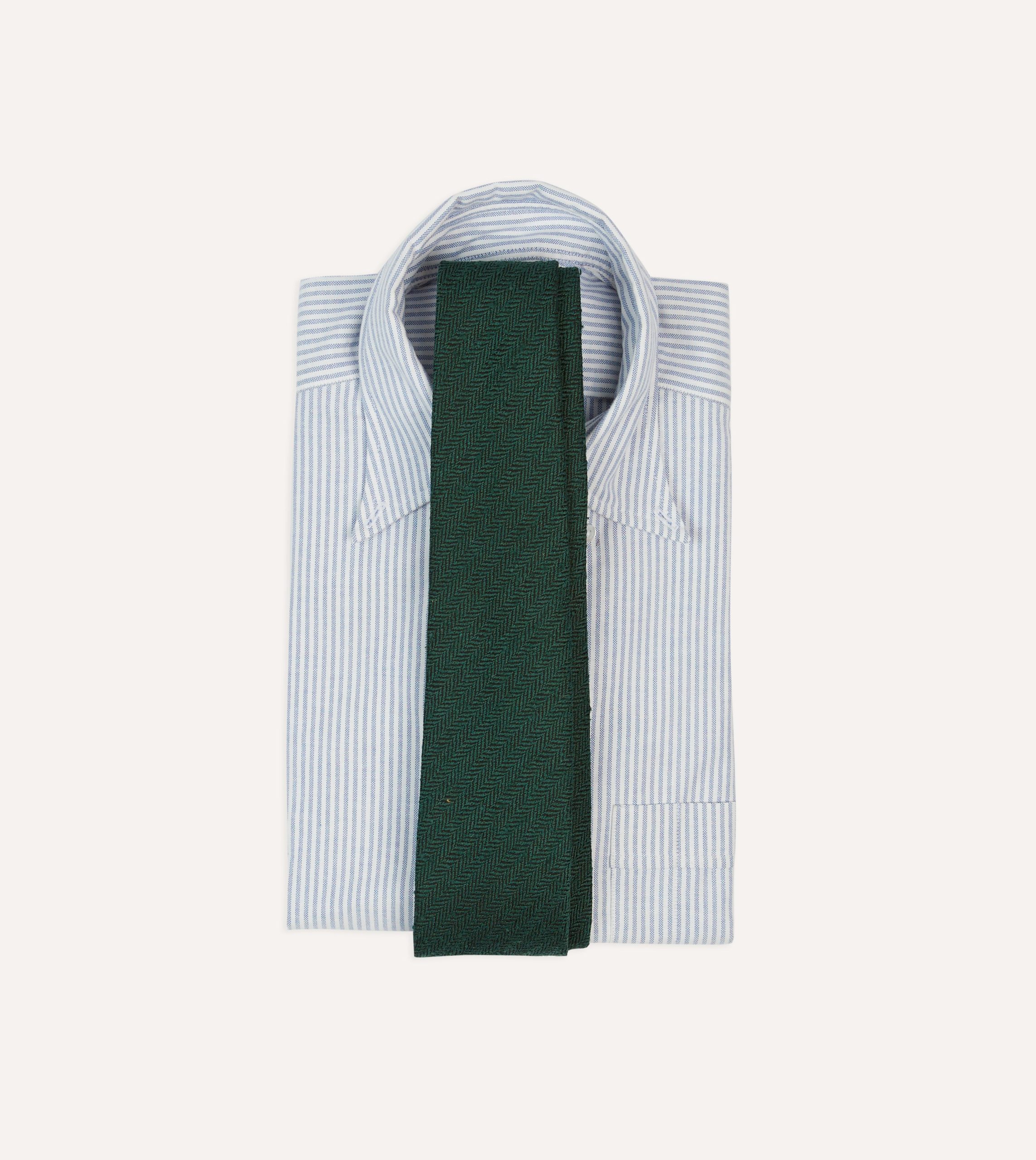 Green Herringbone Shantung Hand Rolled Silk Tie - Image 2