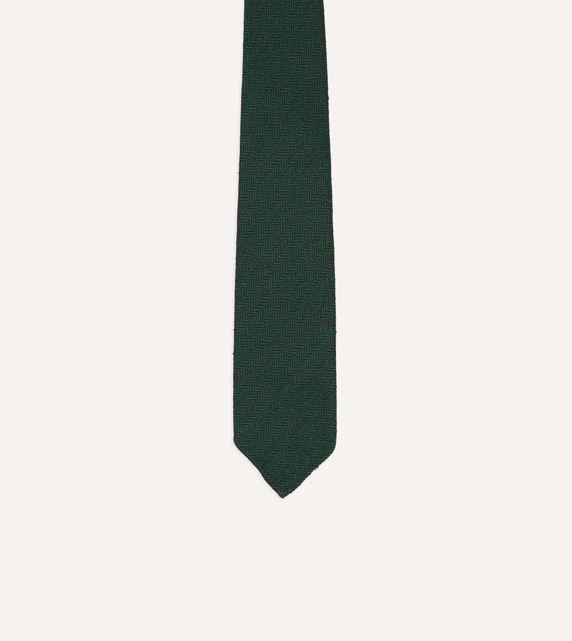 Green Herringbone Shantung Hand Rolled Silk Tie - Image 3