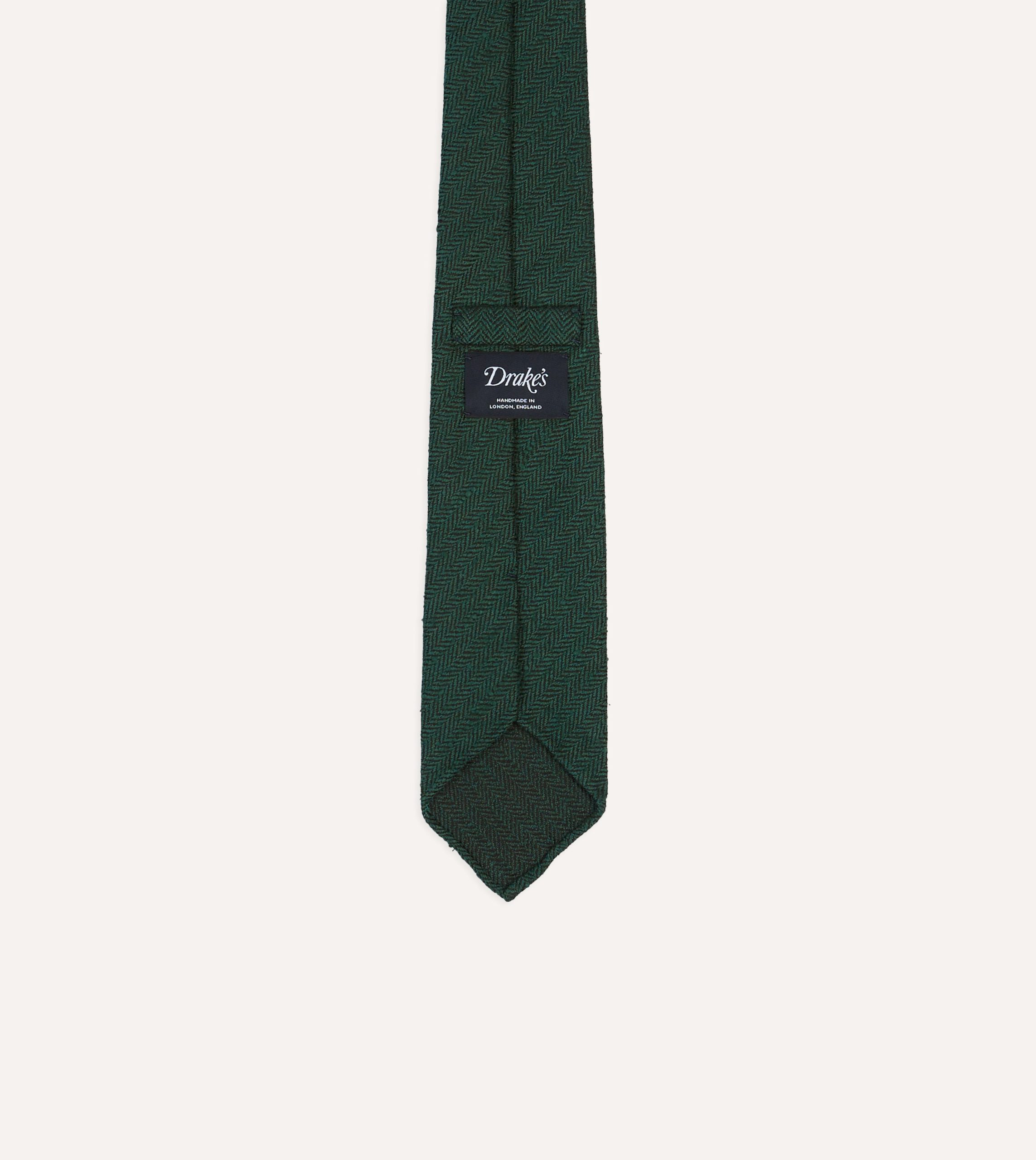 Green Herringbone Shantung Hand Rolled Silk Tie - Image 4