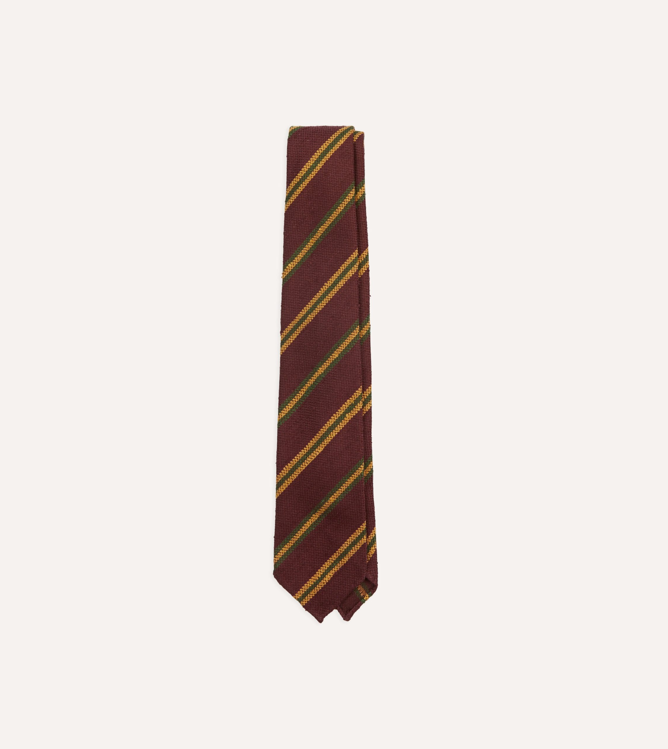 Red. Gold and Green Sandwich Stripe Shantung Silk Tie