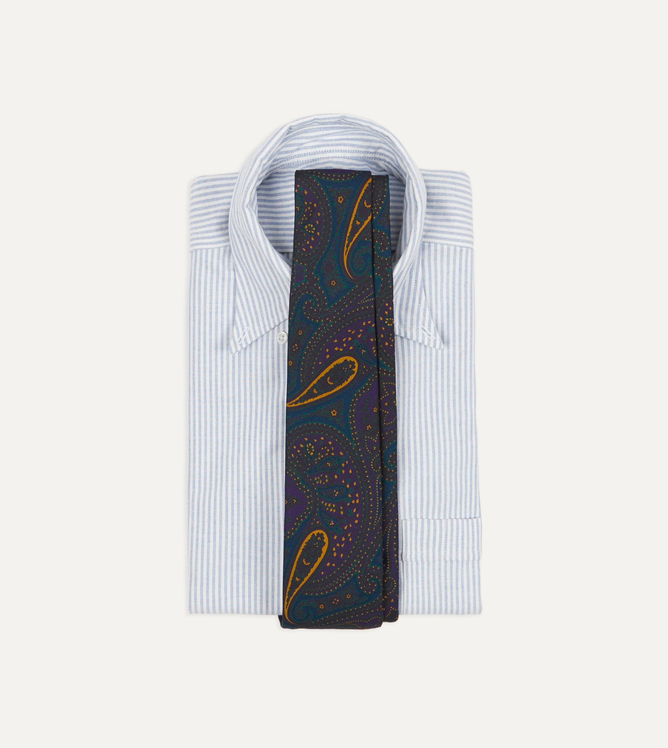 Teal and Purple Large Paisley Print Madder Silk Self Tipped Tie - Image 2