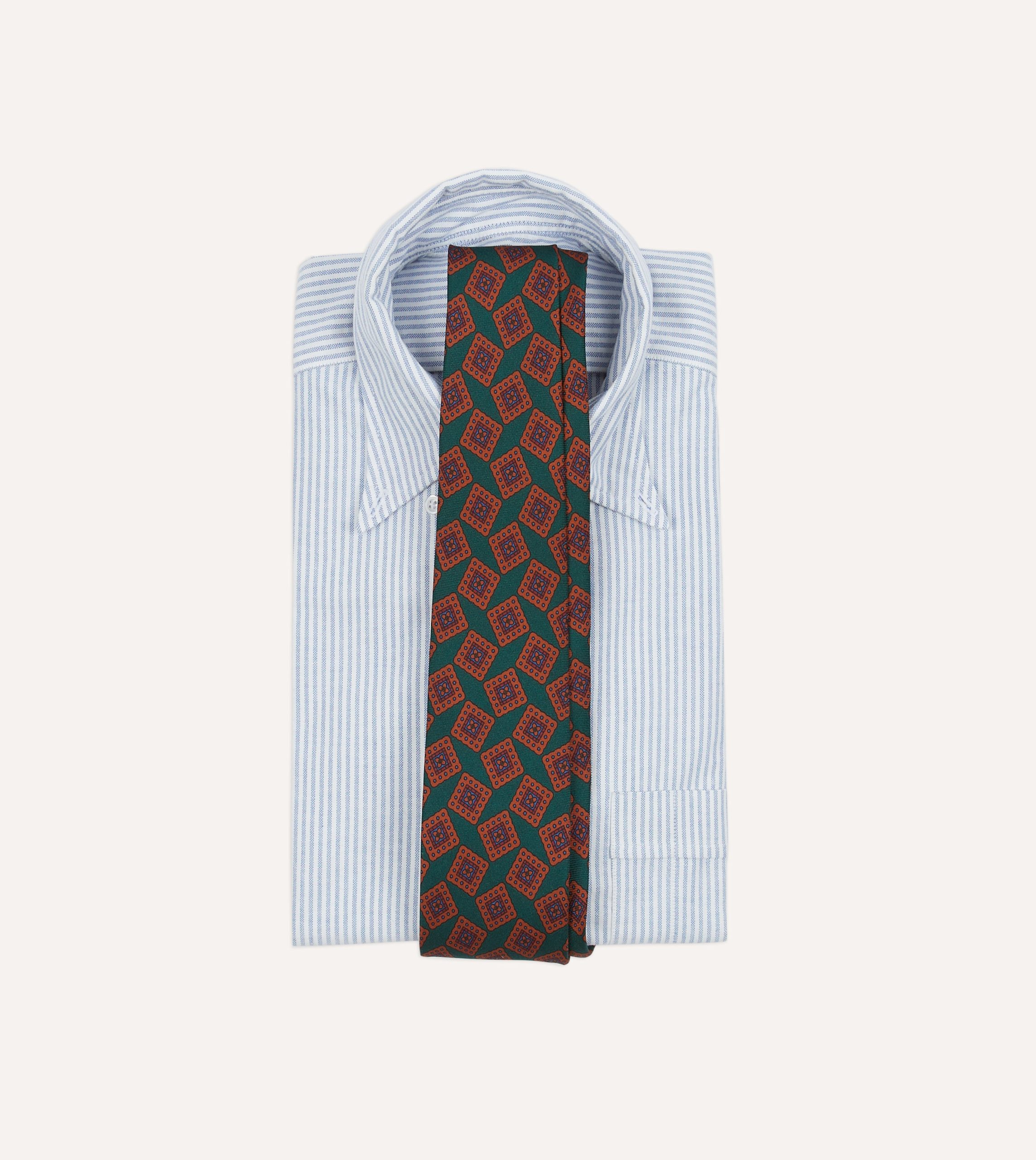 Green and Brown Jumbled Tile Print Silk Twill Self Tipped Tie - Image 2