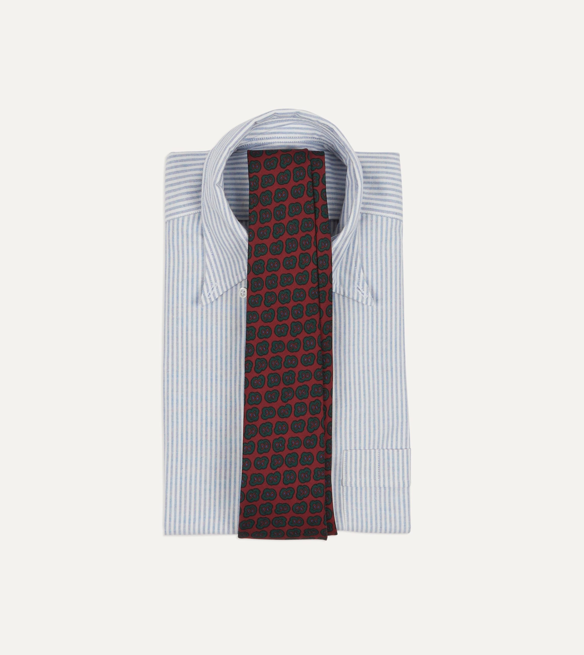Red and Green Paisley Double Leaf Print Silk Self-Tipped Tie - Image 2