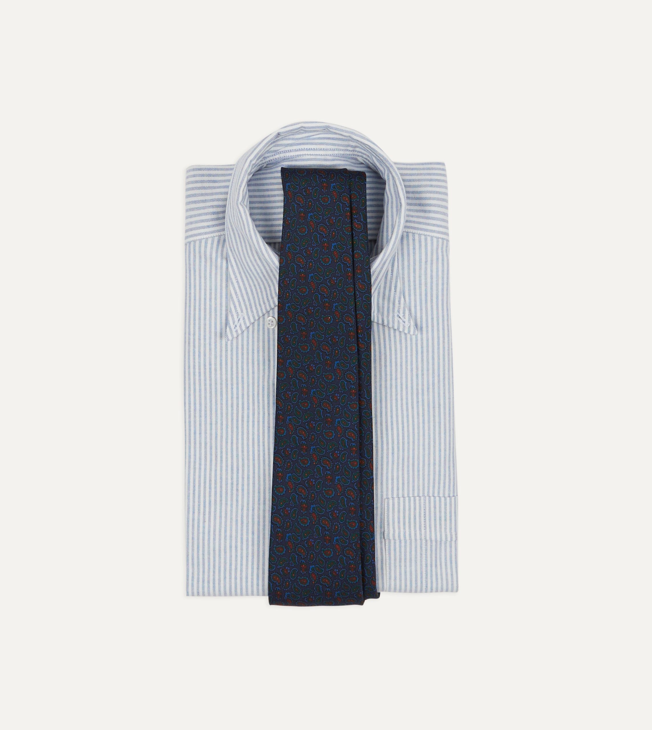 Navy and Red Paisley Print Silk Twill Self Tipped Tie - Image 2