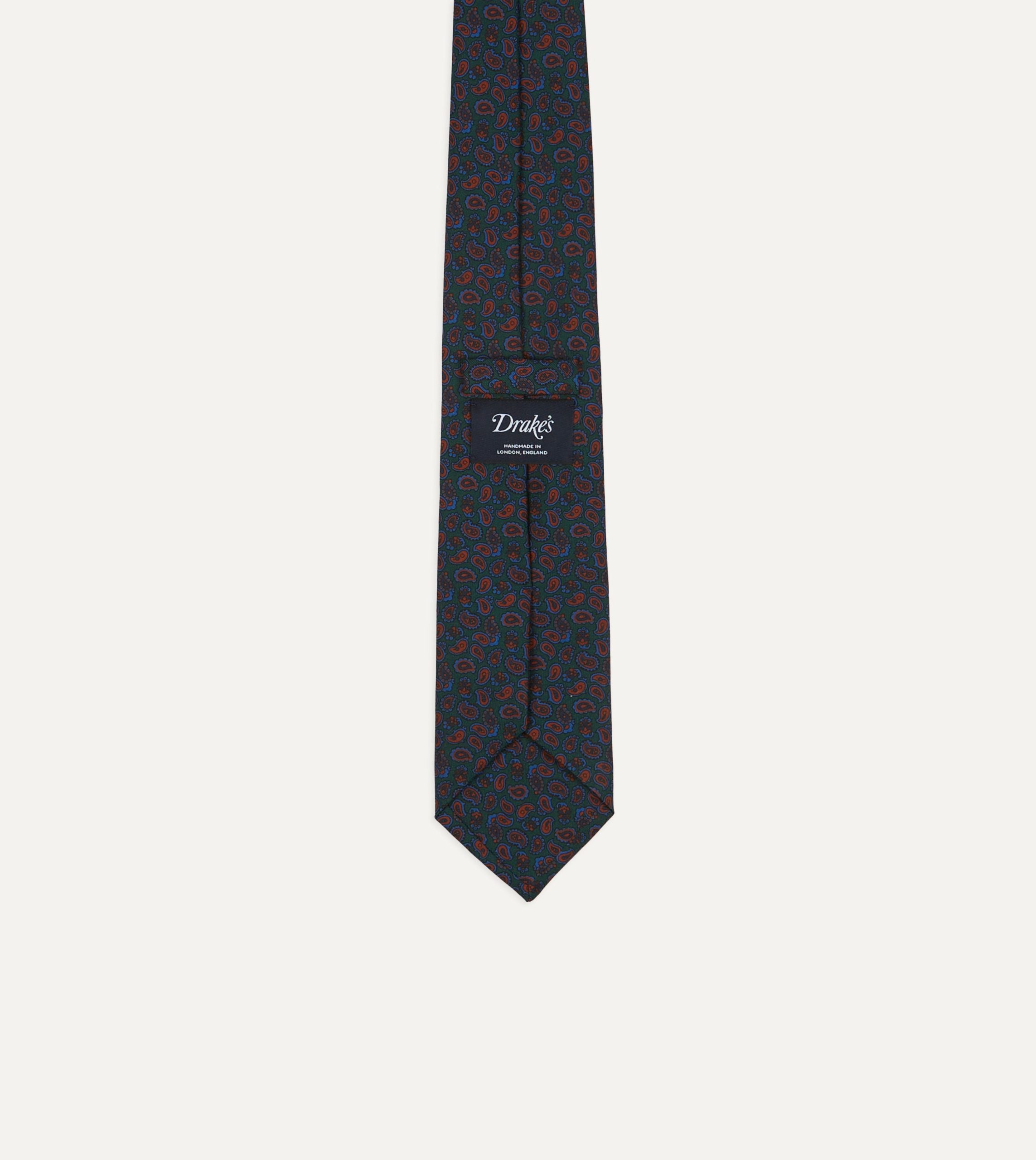Green and Red Paisley Print Silk Twill Self Tipped Tie - Image 4