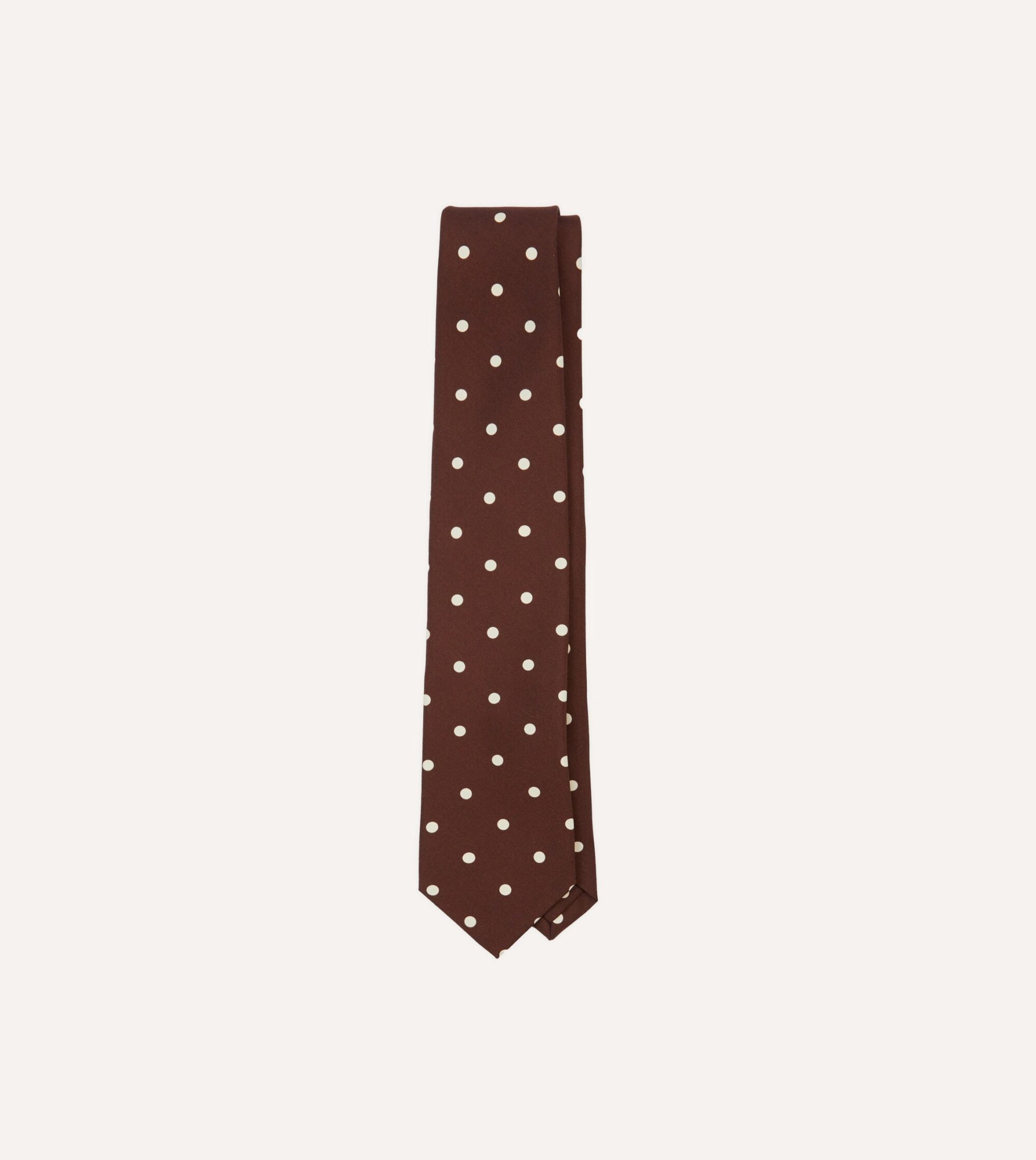 Brown Large Spot Silk Self-Tipped Tie