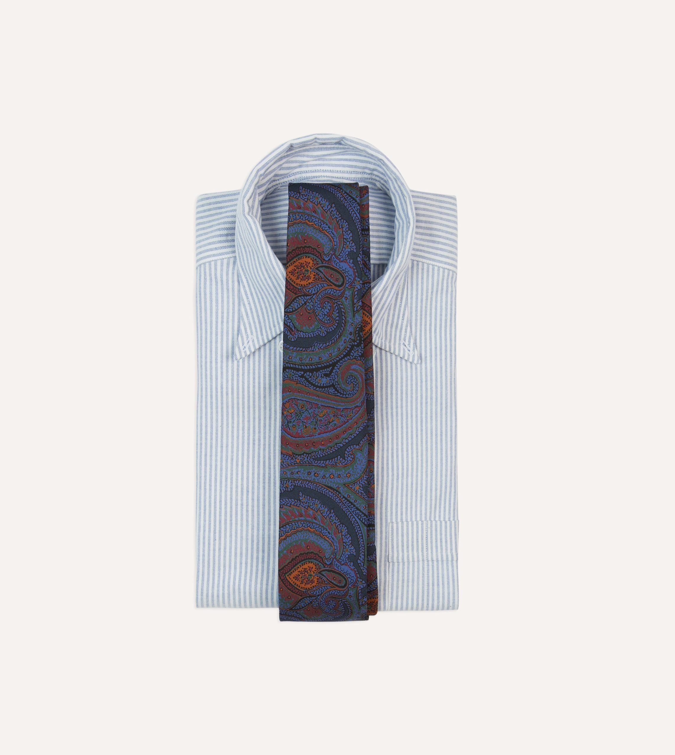 Navy Large Paisley Print Madder Silk Self-Tipped Tie - Image 2