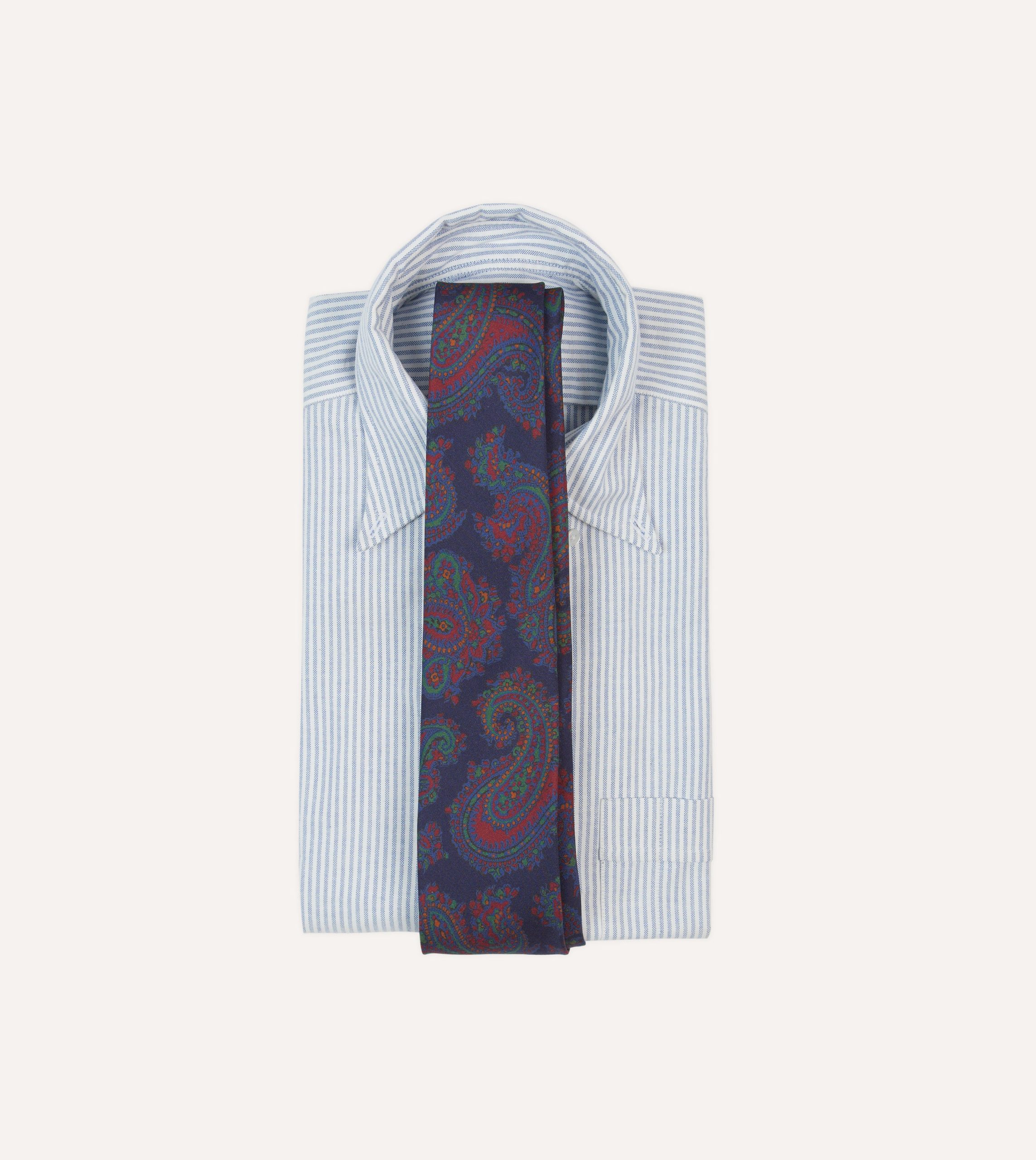 Navy Paisley Print Madder Silk Self-Tipped Tie - Image 2