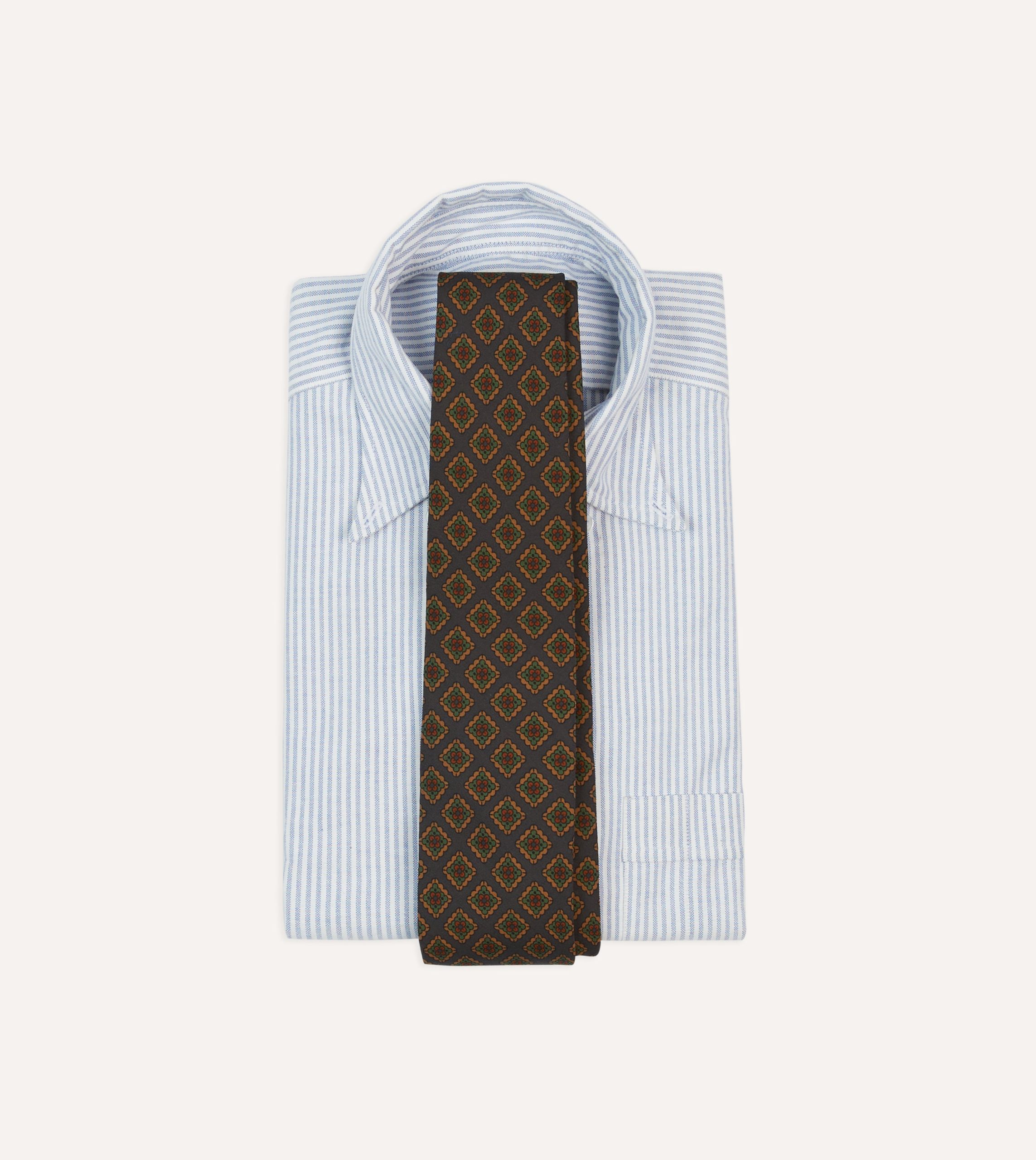 Navy Square Flower Medallion Print Wool-Silk Self Tipped Tie - Image 2