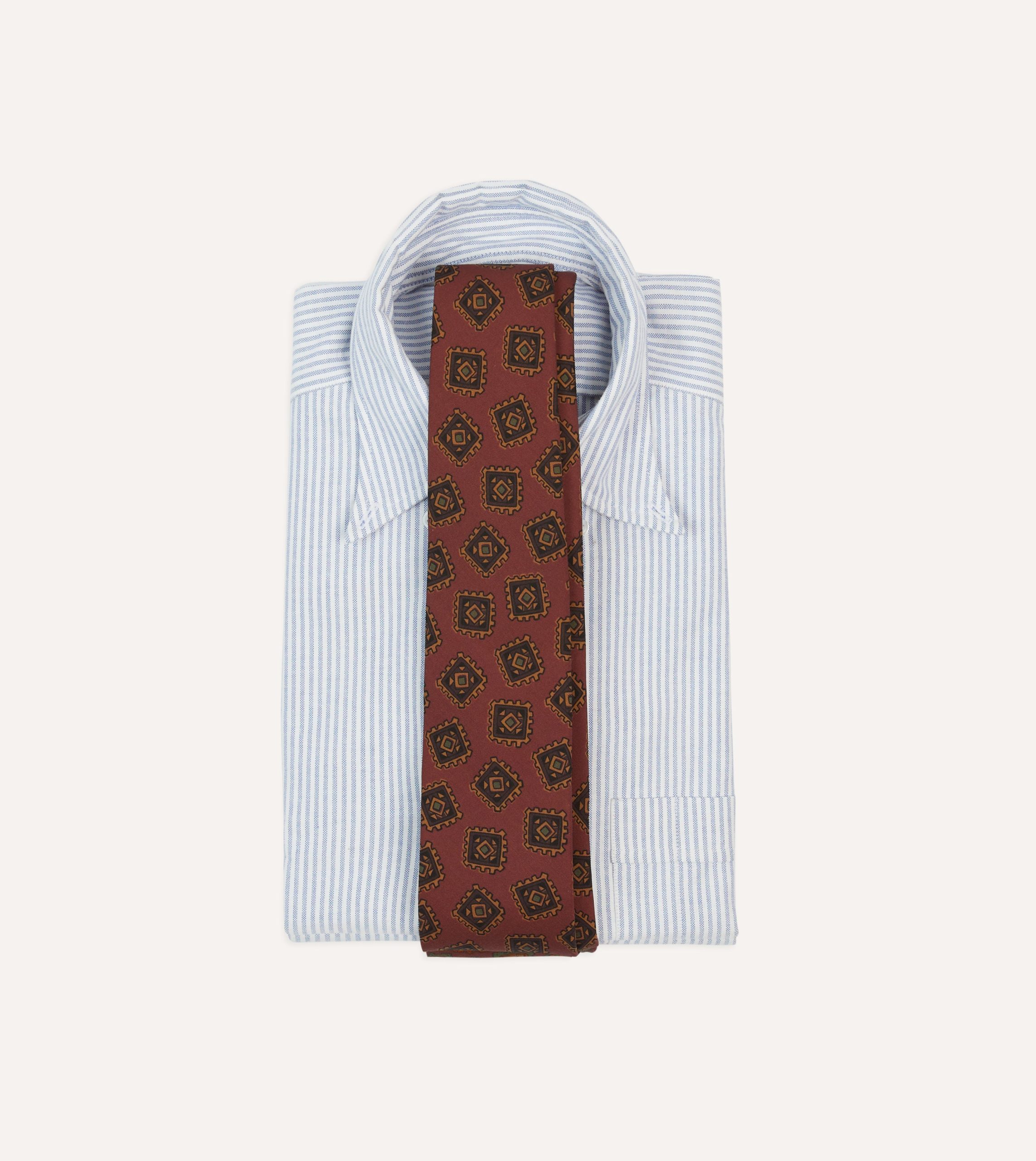 Brown Jumbled Tile Print Wool-Silk Self Tipped Tie - Image 2