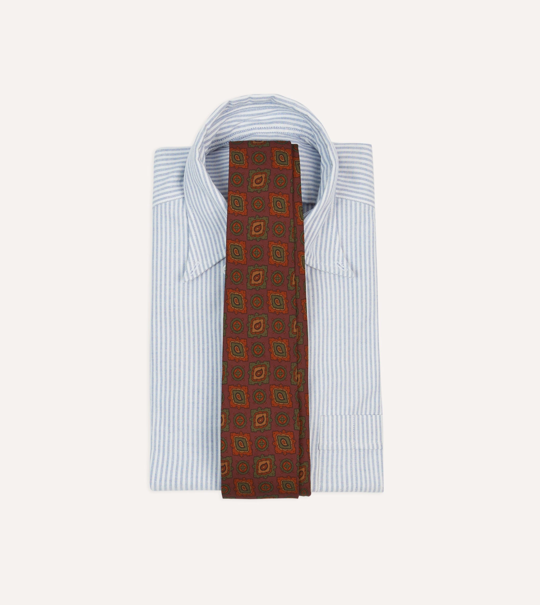 Burgundy Paisley Medallion Print Wool-Silk Self Tipped Tie - Image 2