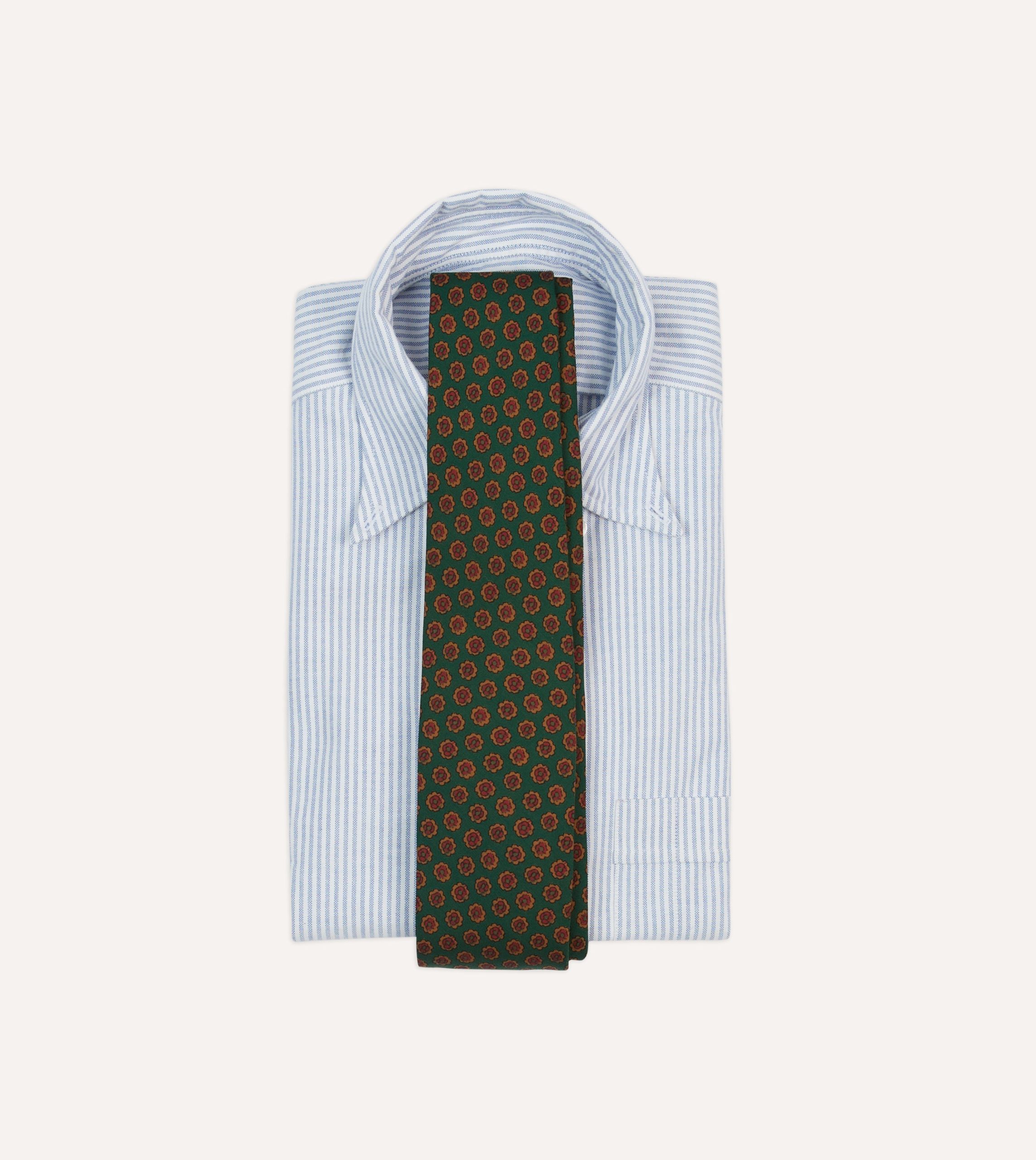 Green Floral Medallion Print Wool-Silk Self Tipped Tie - Image 2