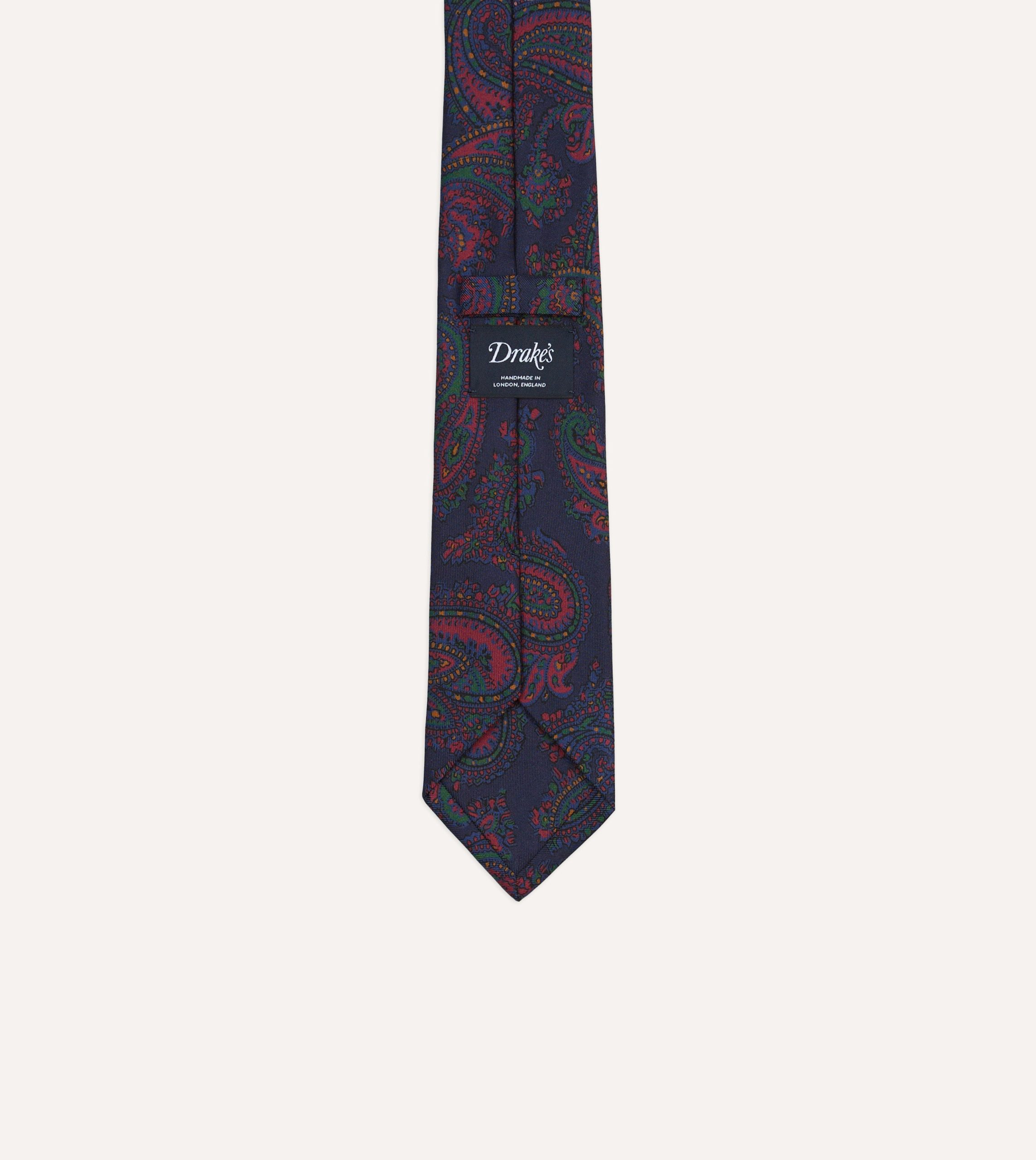 Navy Big Paisley Print Madder Silk Self-Tipped Tie - Image 4