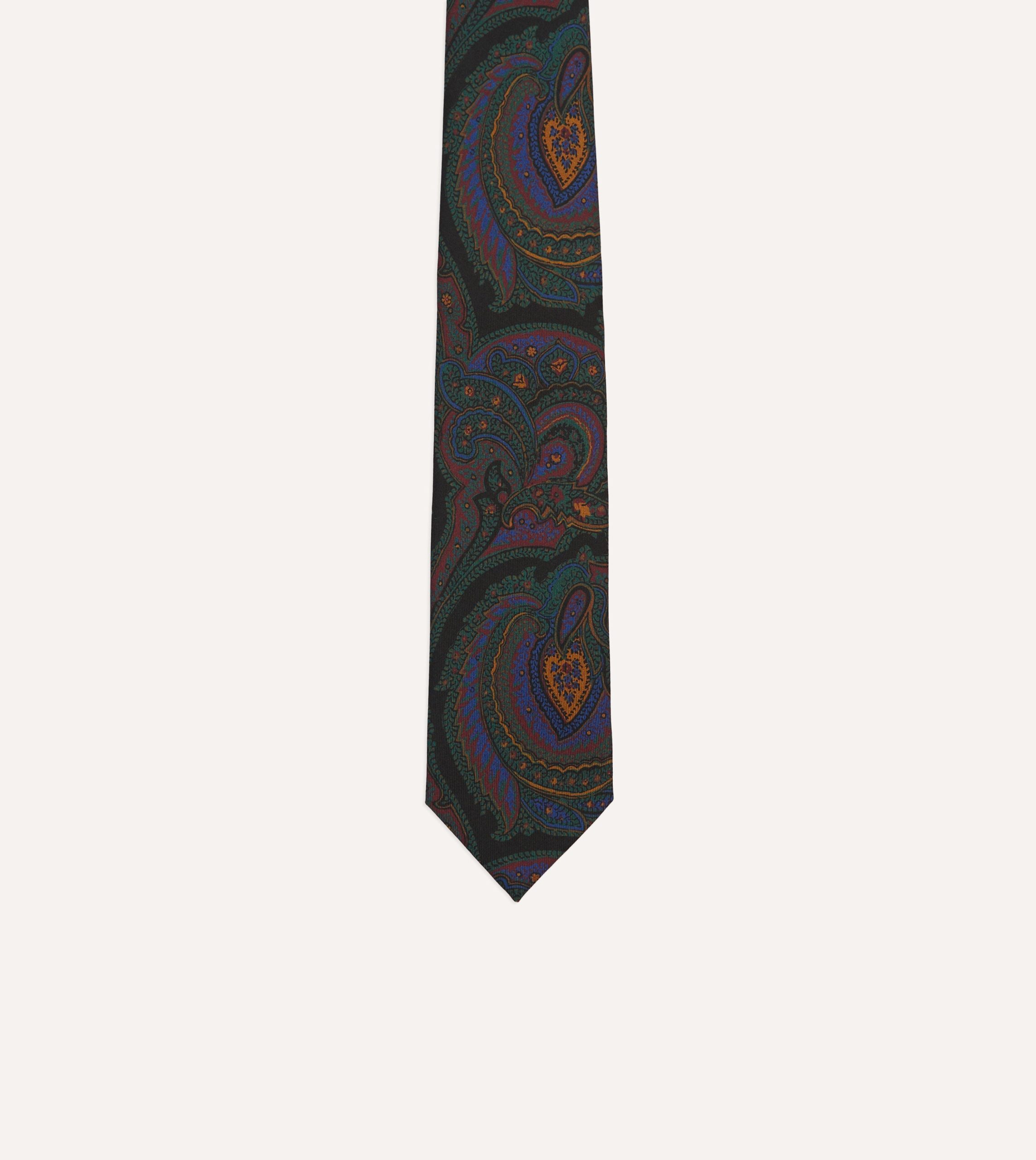 Black Paisley Print Madder Silk Self-Tipped Tie - Image 3