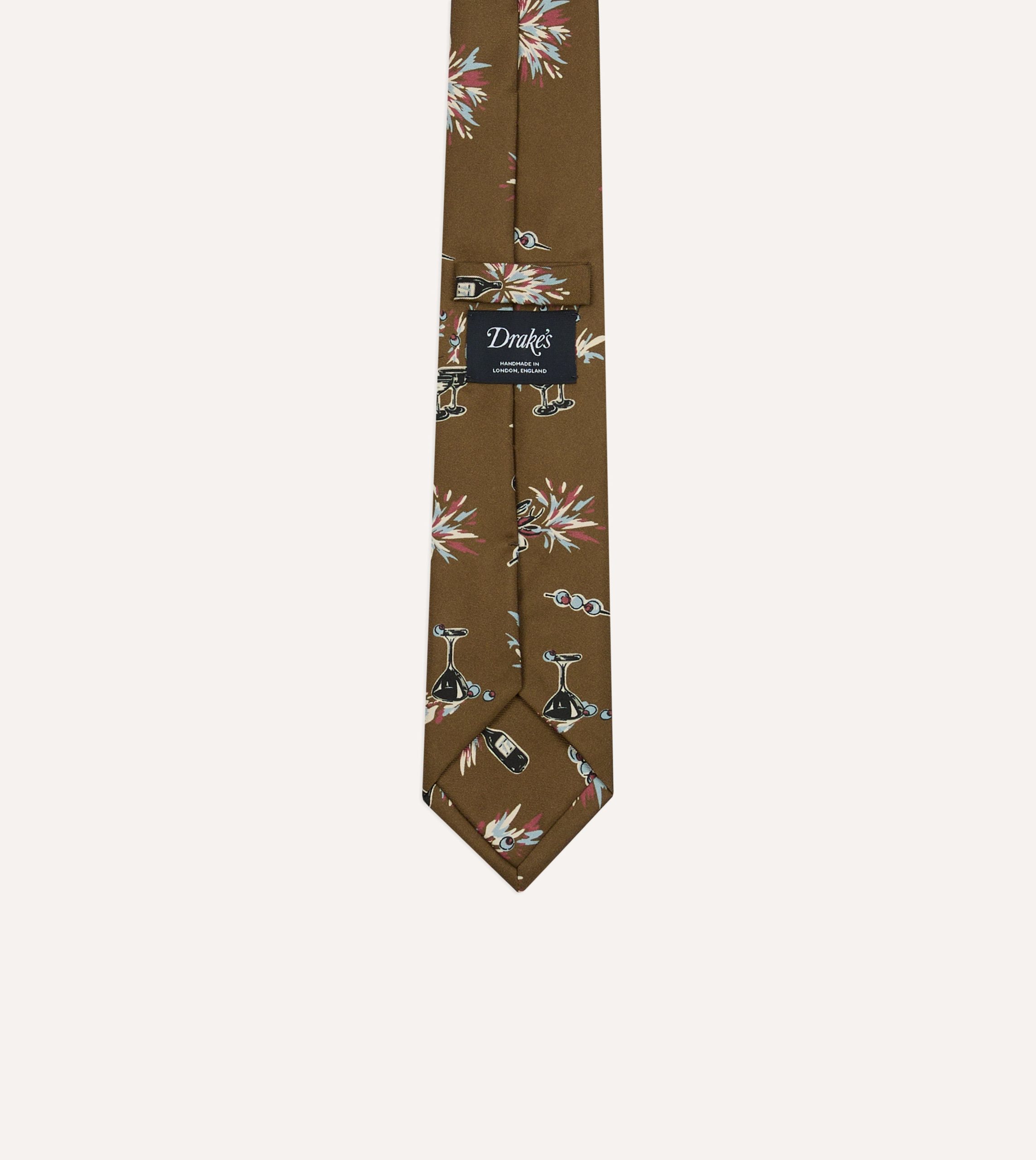 Martini Print Silk Self Tipped Tie - Image 4