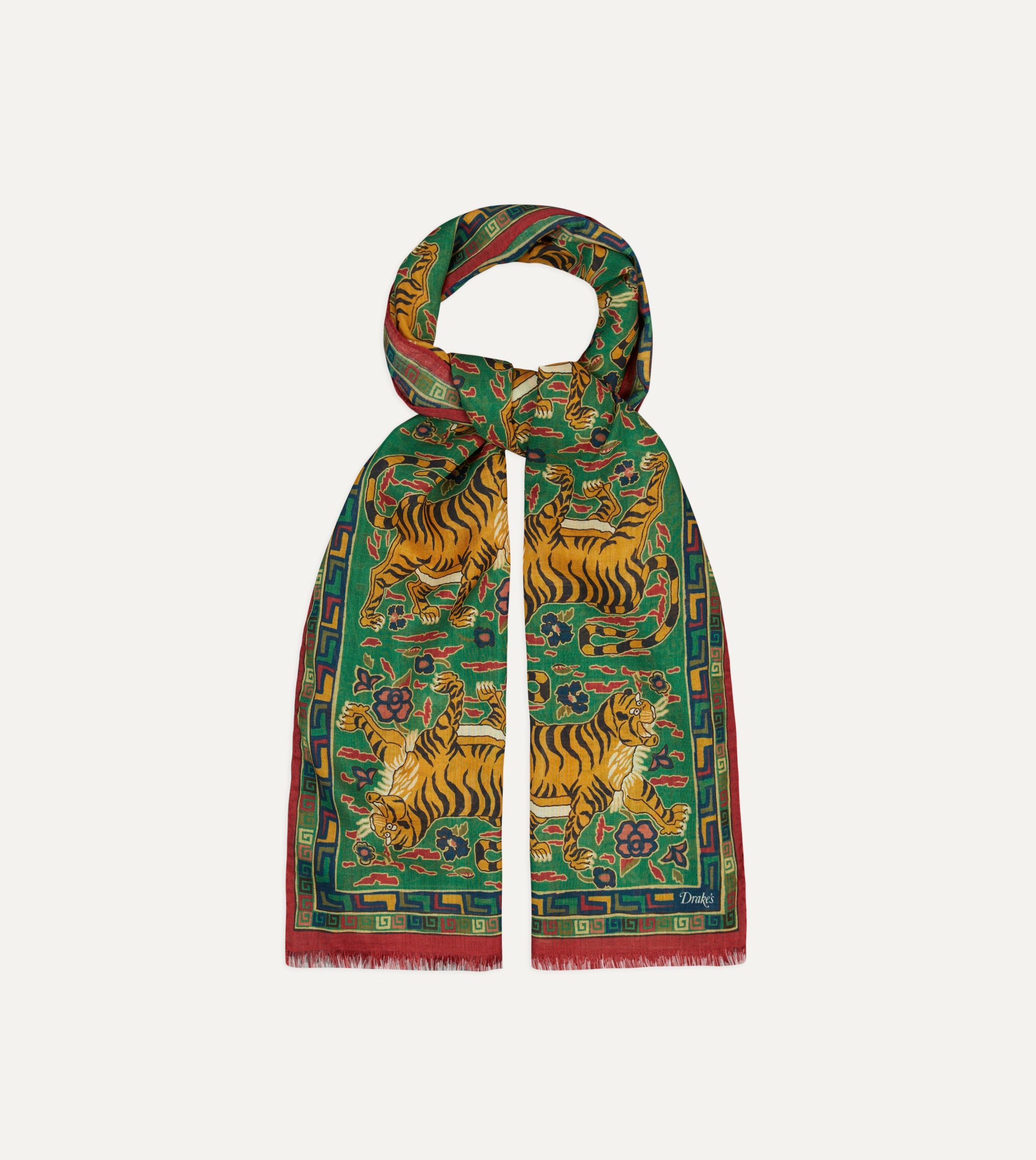 Green Jumbo Tiger Print Wool-Silk Scarf - Image 4