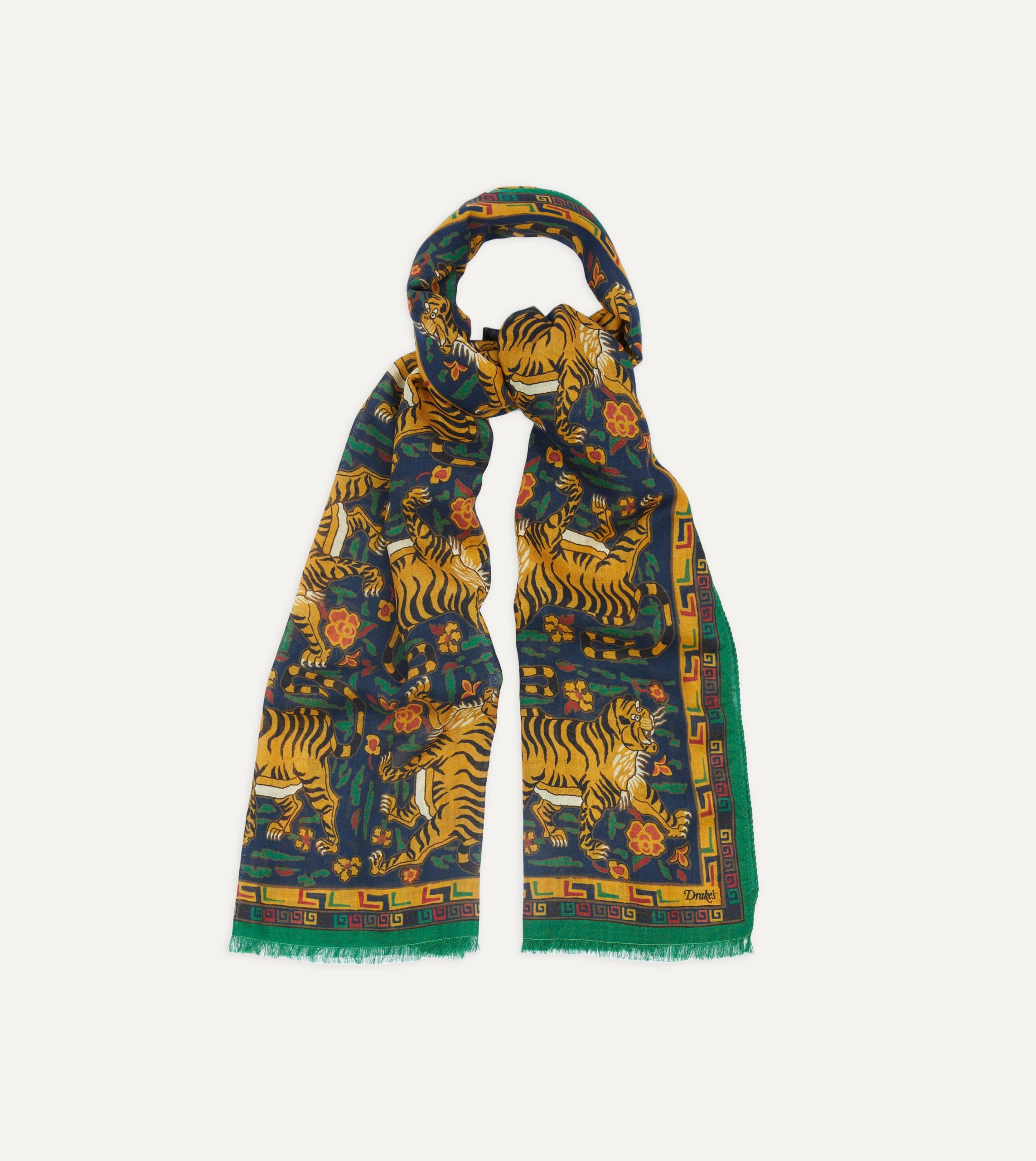 Navy Jumbo Tiger Print Wool-Silk Scarf - Image 4