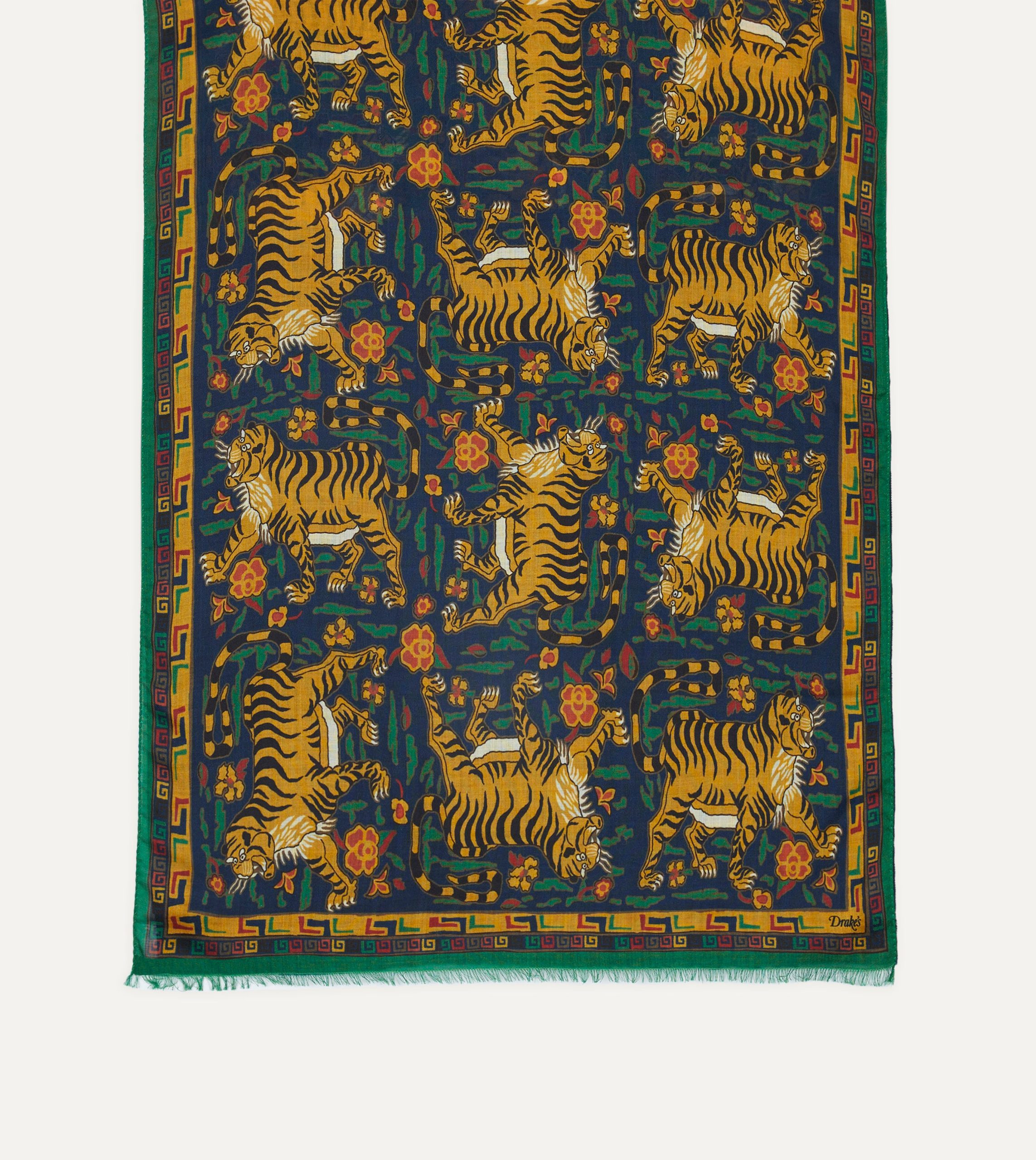 Navy Jumbo Tiger Print Wool-Silk Scarf - Image 3