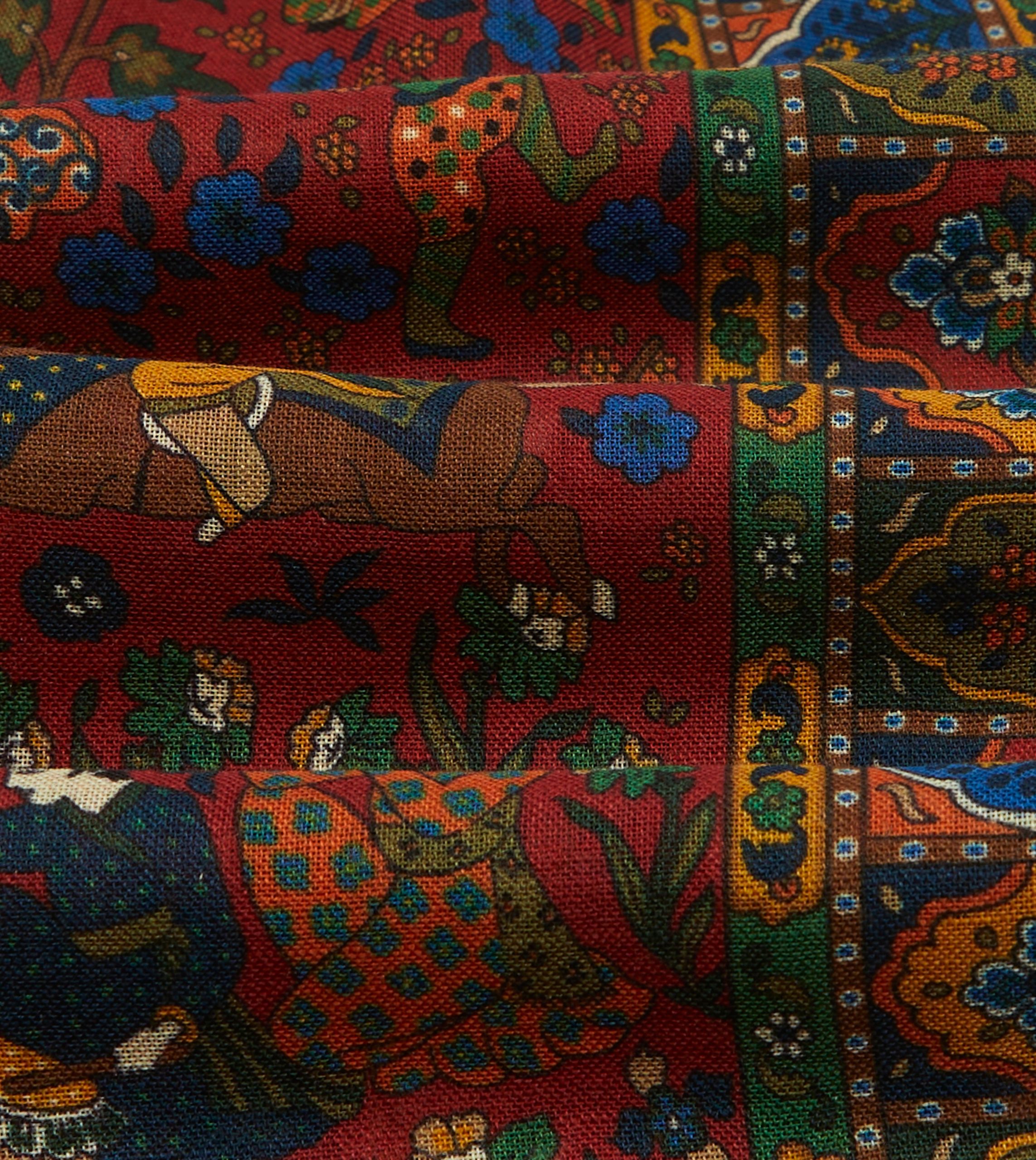 Red Mughal Hunter Print Wool-Silk Scarf - Image 2