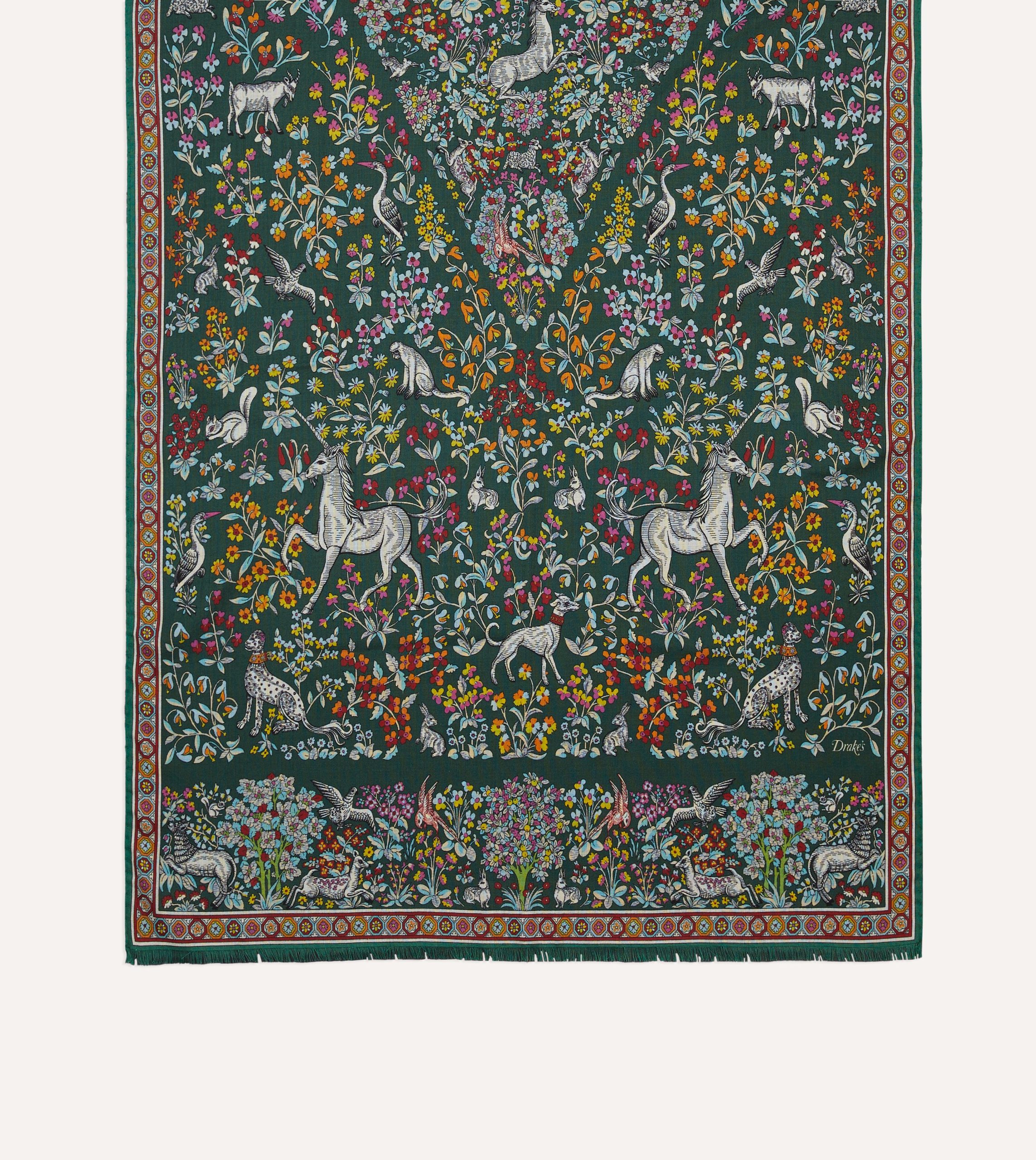 Green Forest Animals Print Wool-Silk Scarf - Image 3