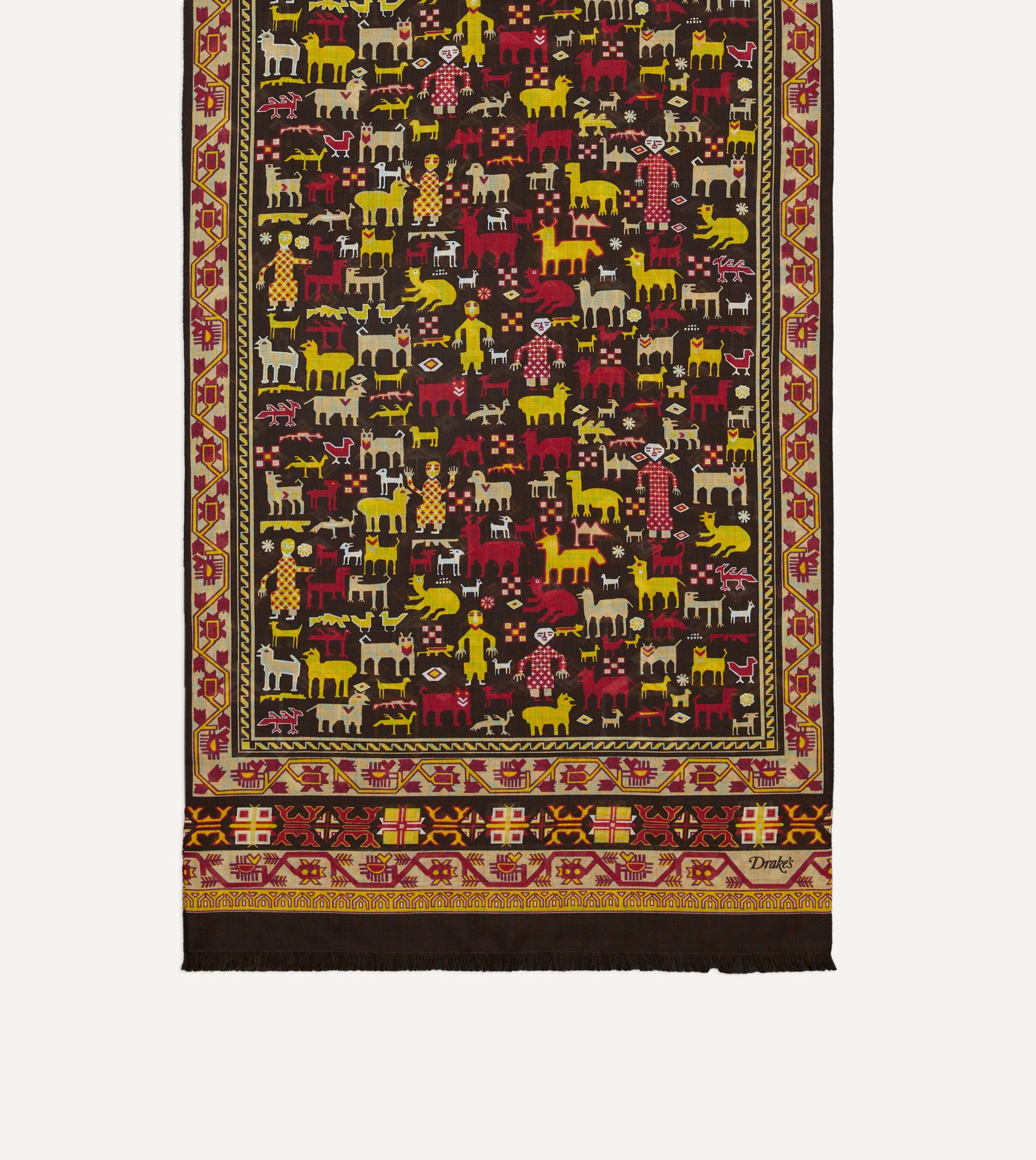 Brown Shaman Print Tubular Wool-Silk Scarf - Image 4